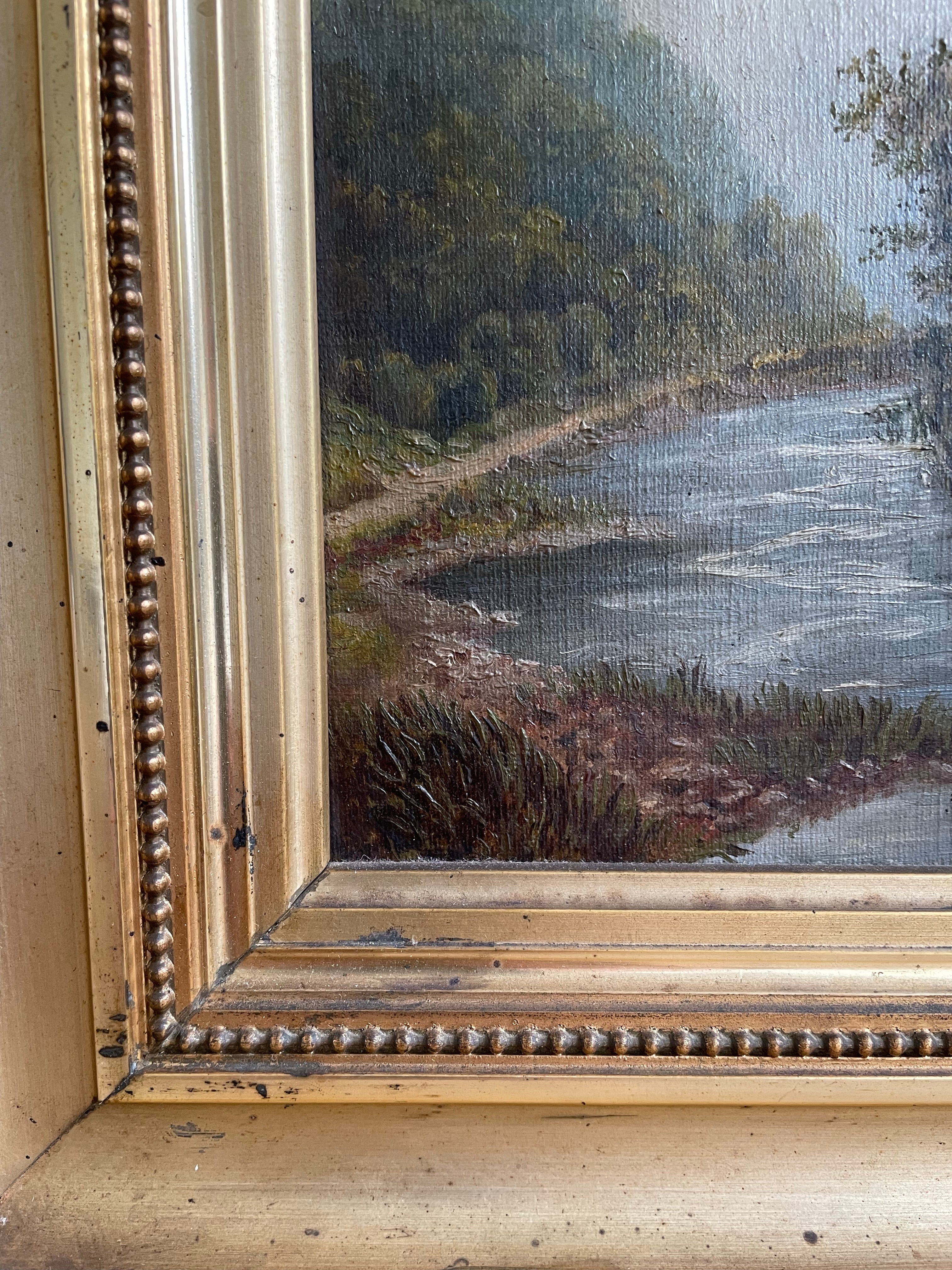 Moody Landscape: Gilt Framed Oil on Canvas