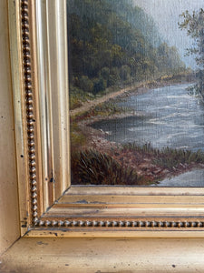 Moody Landscape: Gilt Framed Oil on Canvas