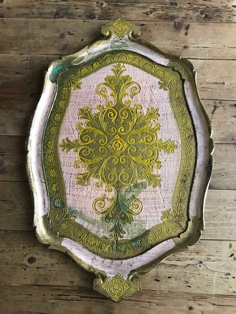 Large Pink Florentine Gilt Tray