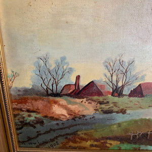 A Landscape at Dusk: Antique Oil, signed and dated 1902