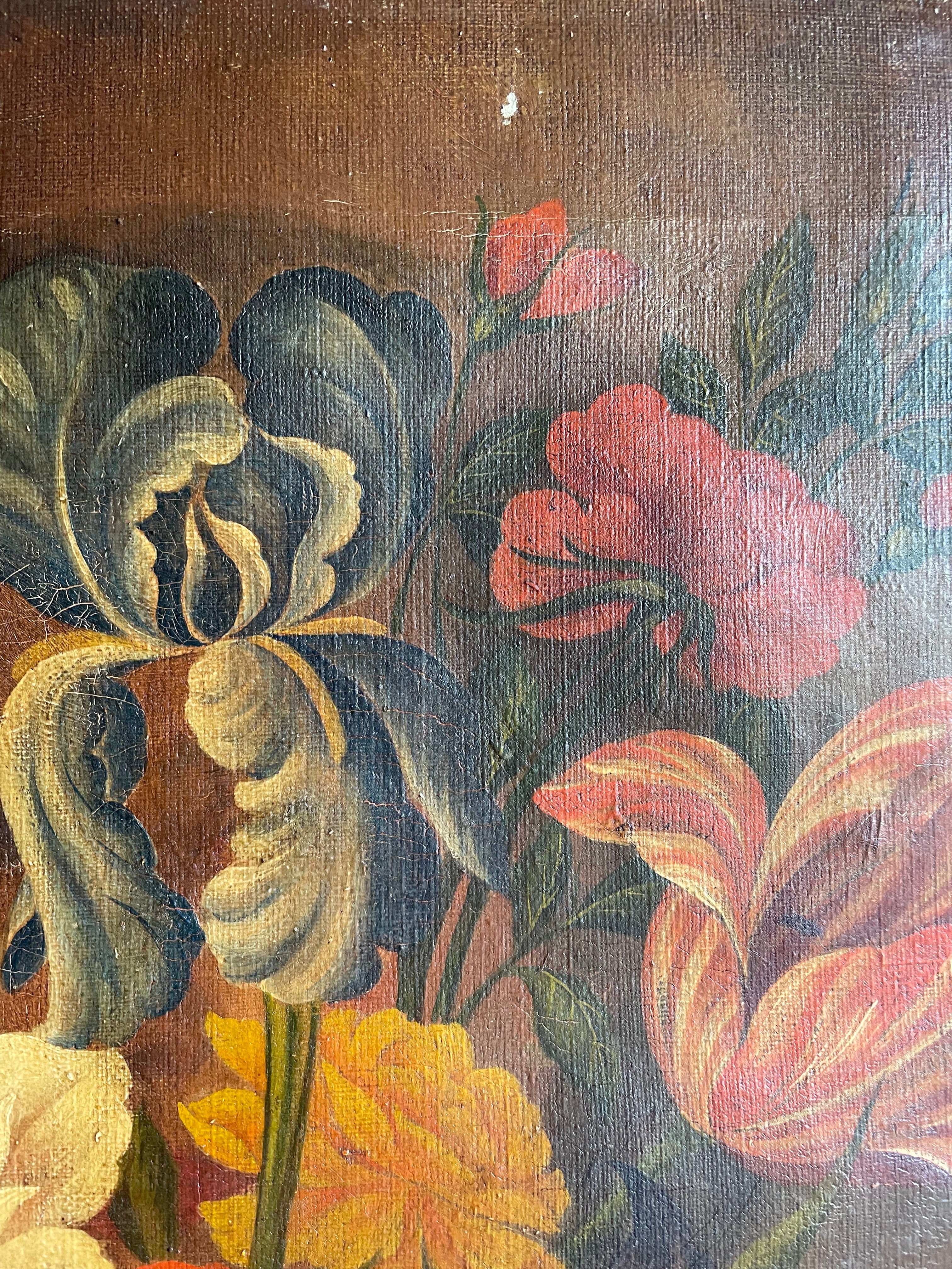 Muted Hues Floral: Antique Oil on Canvas