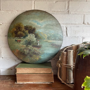 Pair of Antique Oil Paintings on Circular Tin