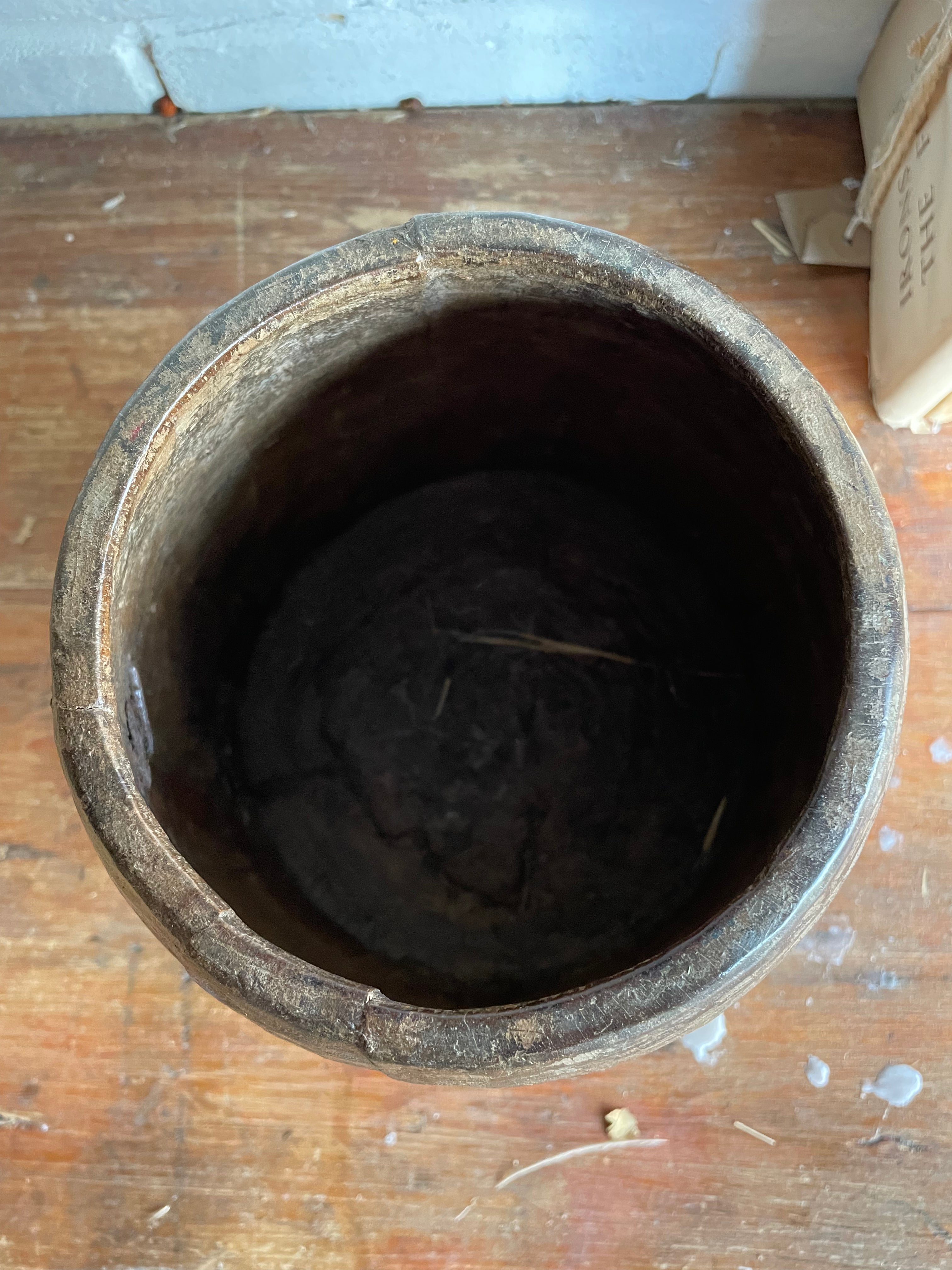 19th Century Indian Hand-Carved Wood Grain Measure Pot