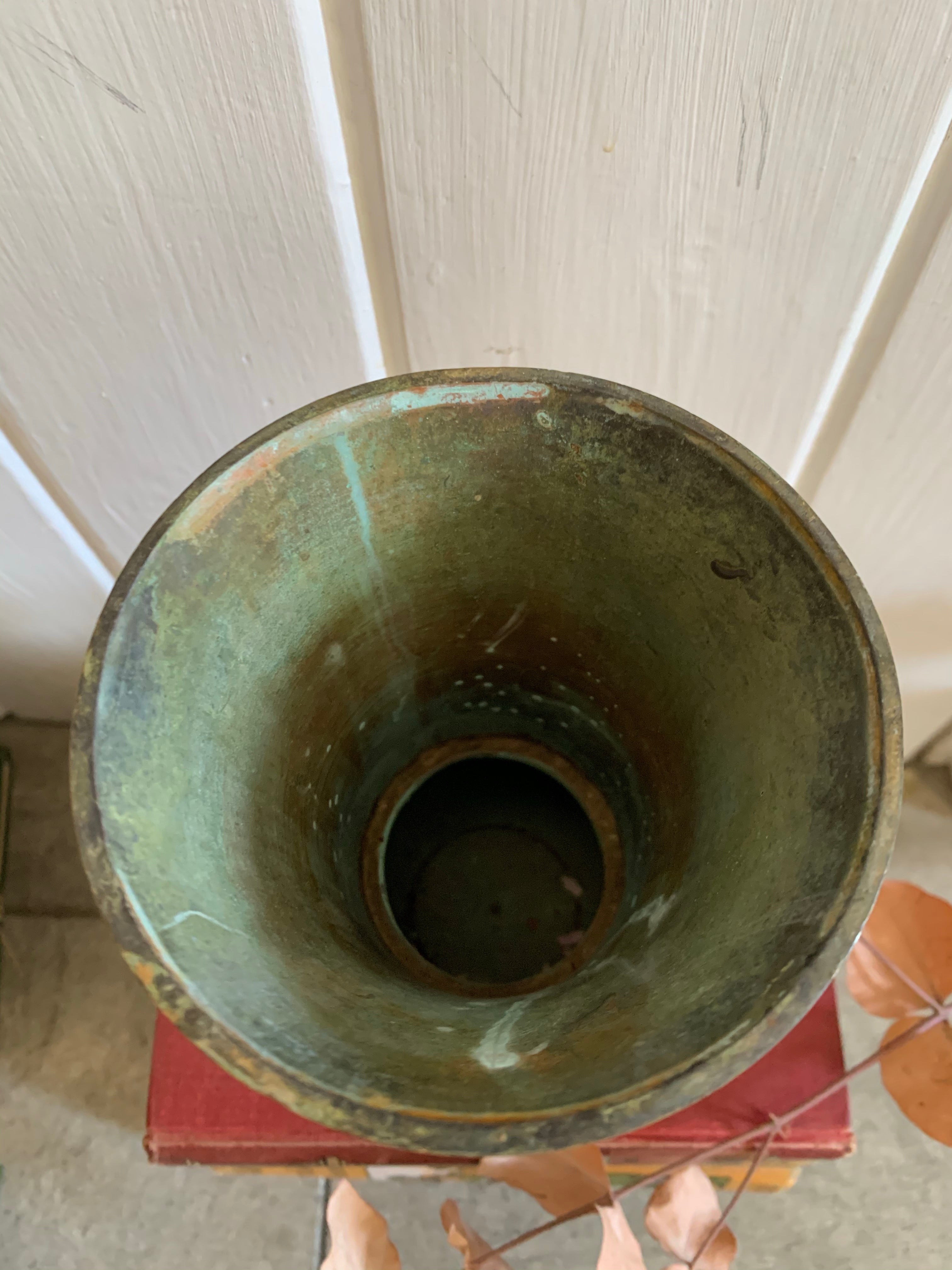 Small Heavy French Brass Vase with Beaded Detail