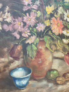 1930s Belgian Floral Still Life: Oil on Canvas