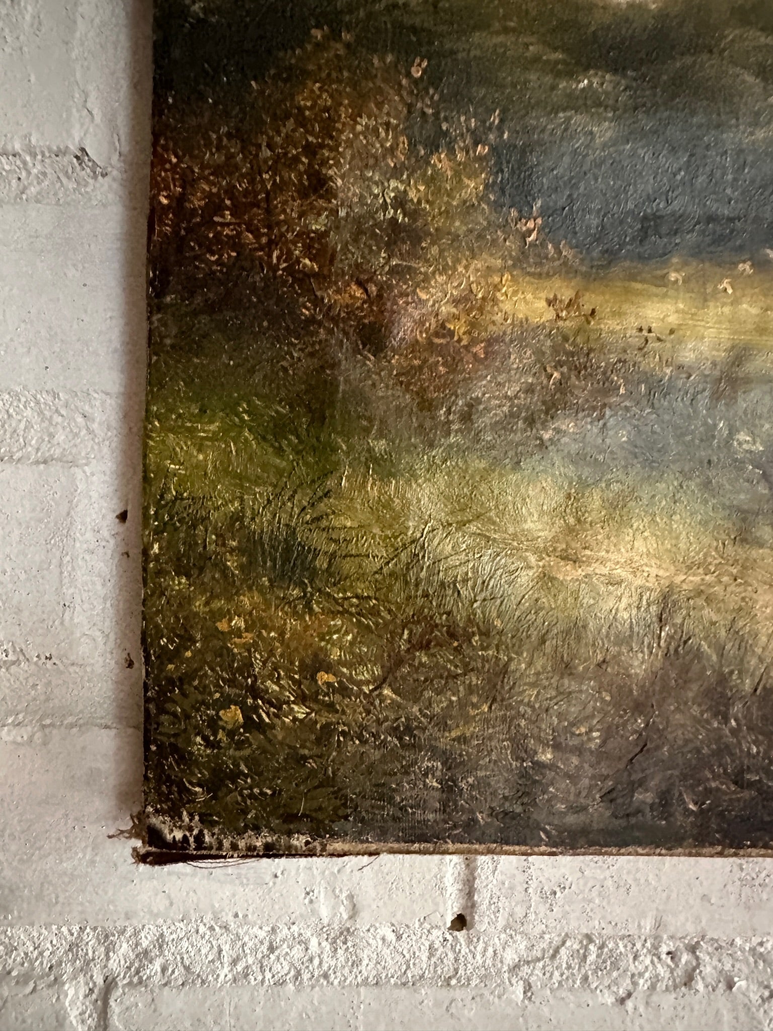 19th Century Landscape with Woman & Dog: Unframed Oil on Canvas