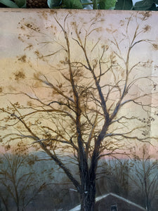 Antique Oil on Canvas: Wintry Forest