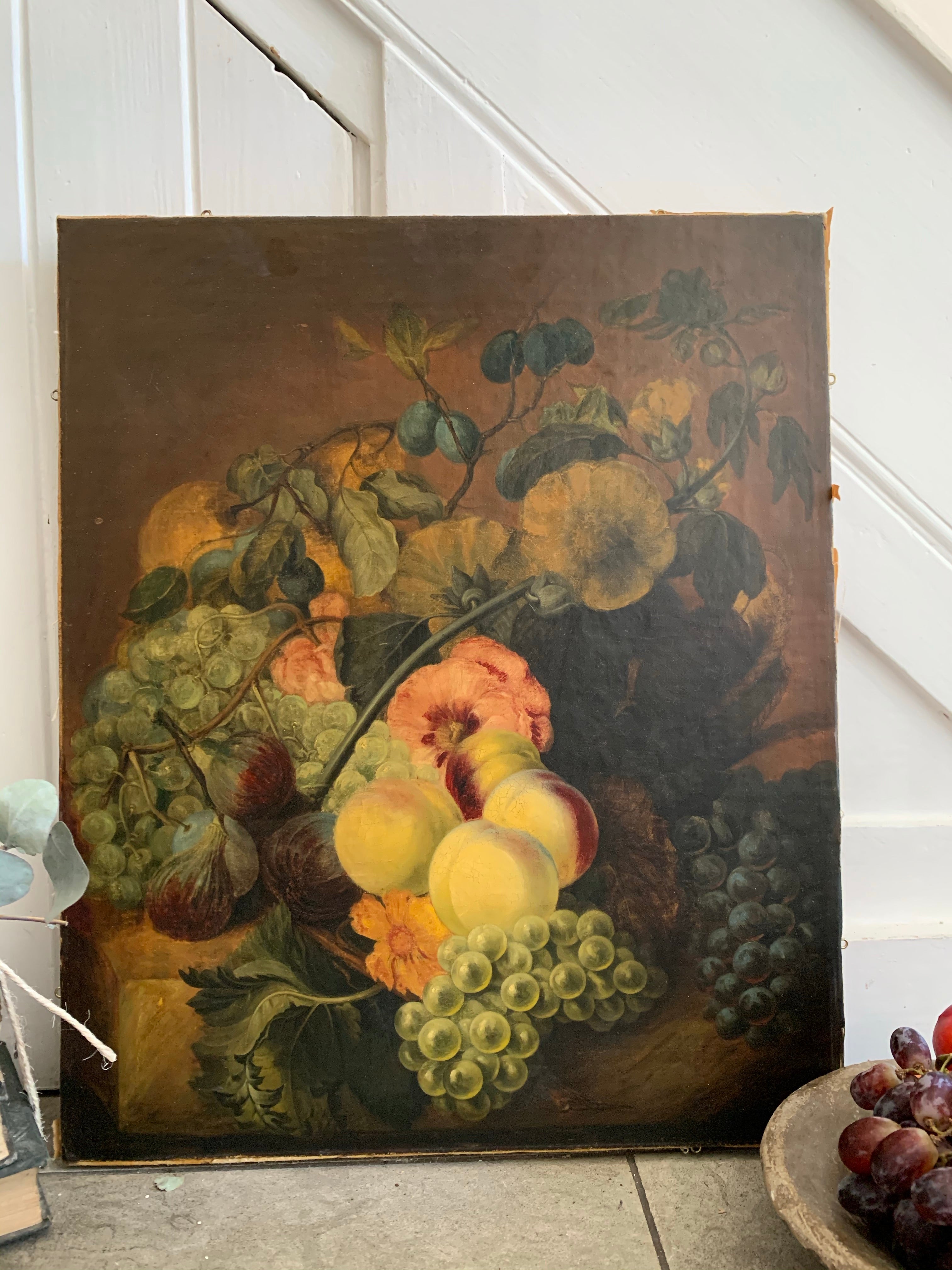 Abundance of Fruit & Flowers: Old Still Life Print