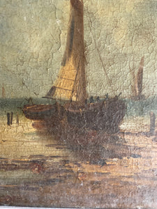 Atmospheric Seascape: Antique Oil on Canvas