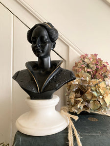 Black Lacquered Bust on Alabaster Base