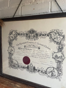 Large Framed 1930s Diploma from “The Worshipful Company of Spectacle Makers”