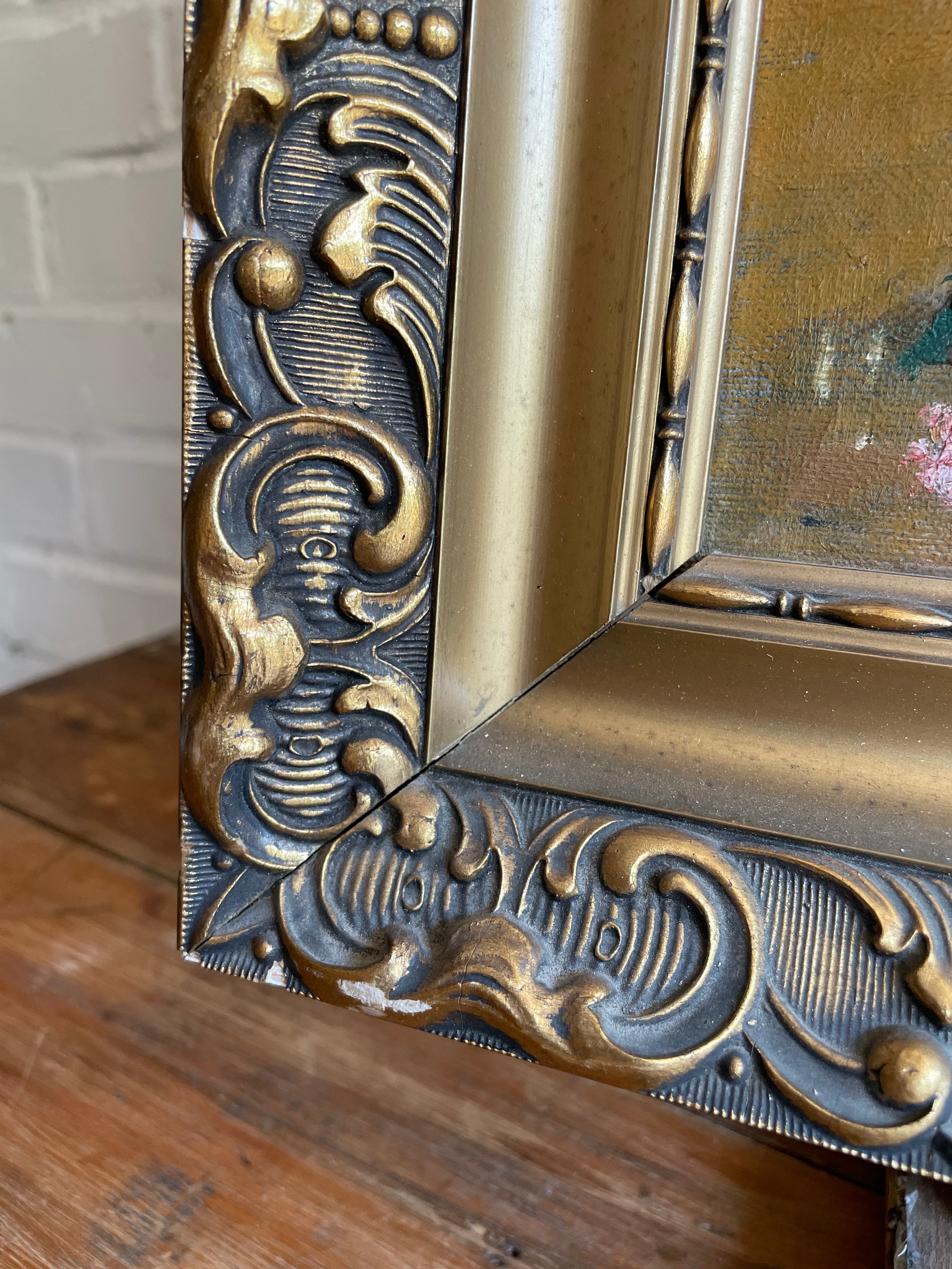 Raspberries: Oil on Canvas with Gilt Frame