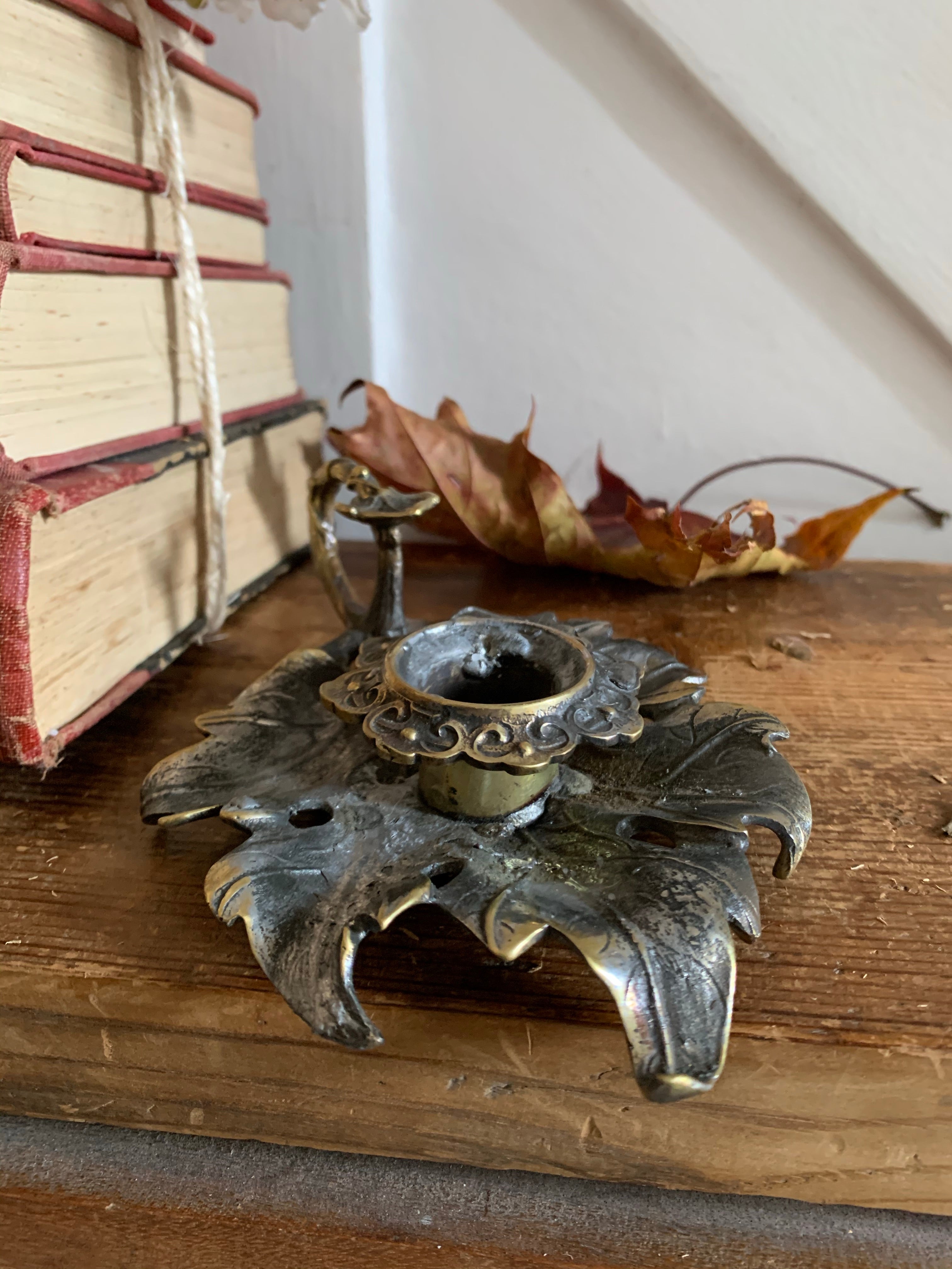 "Leaf" Gilt & Pewter Candleholder