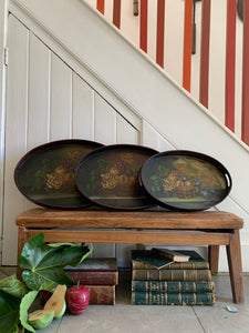 Nest of Three Trays with Hand-Painted Still-Life
