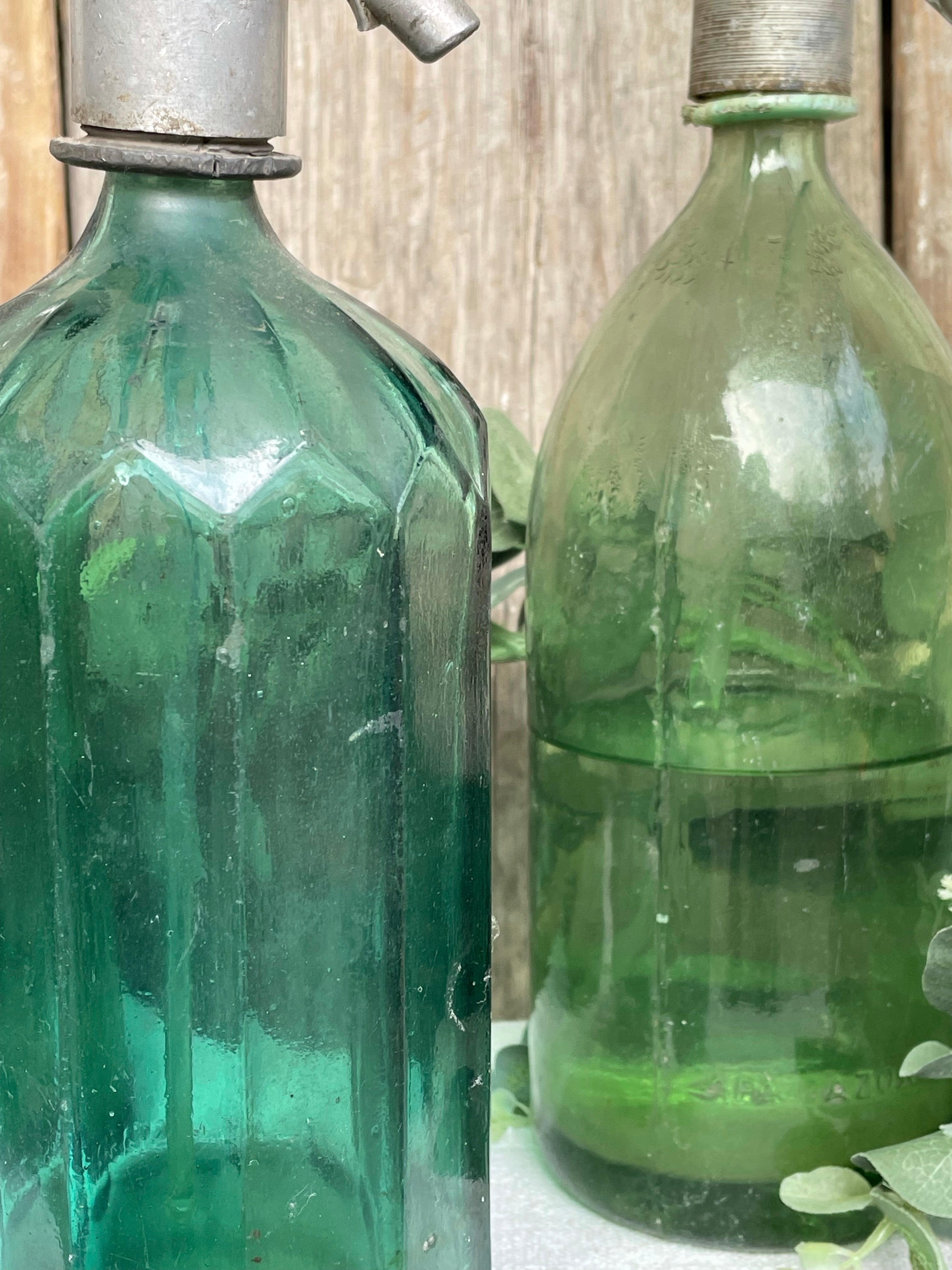 Trio of Vintage Green Soda Bottles