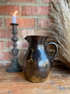 French Glazed Ceramic Jug in Chocolate Brown Hues