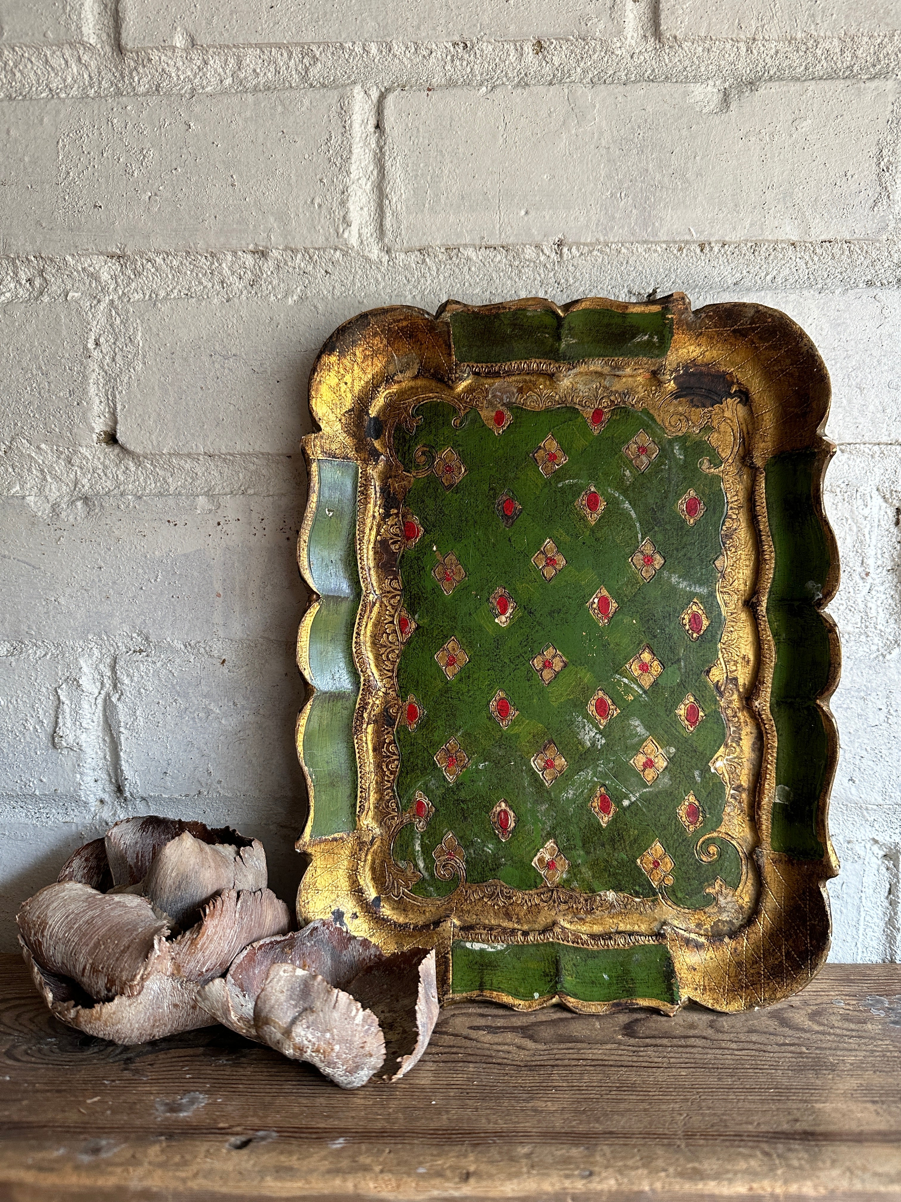 Small Green and Gold Florentine Tray