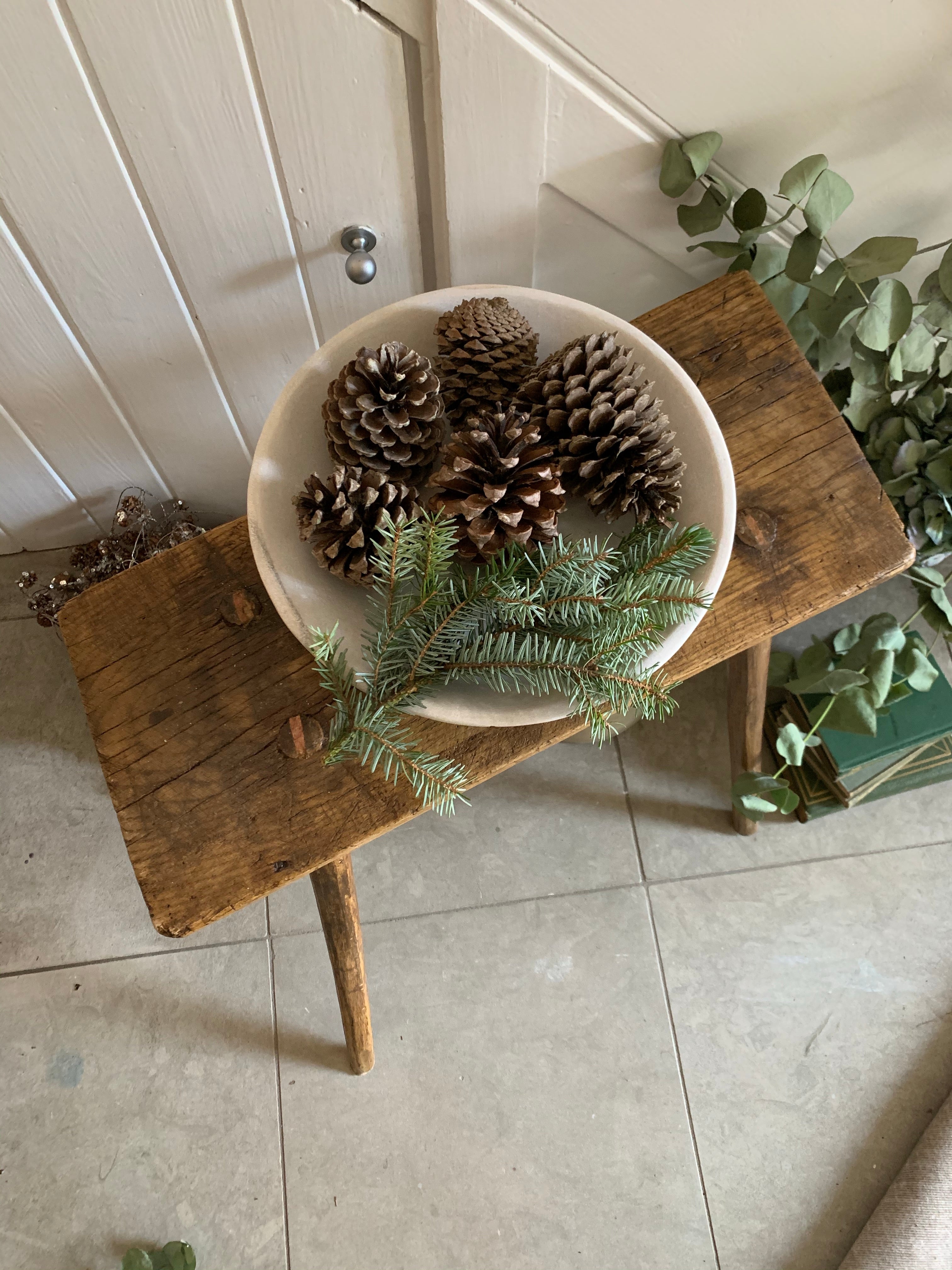 Large  Primitive Wood Stool/Sidetable