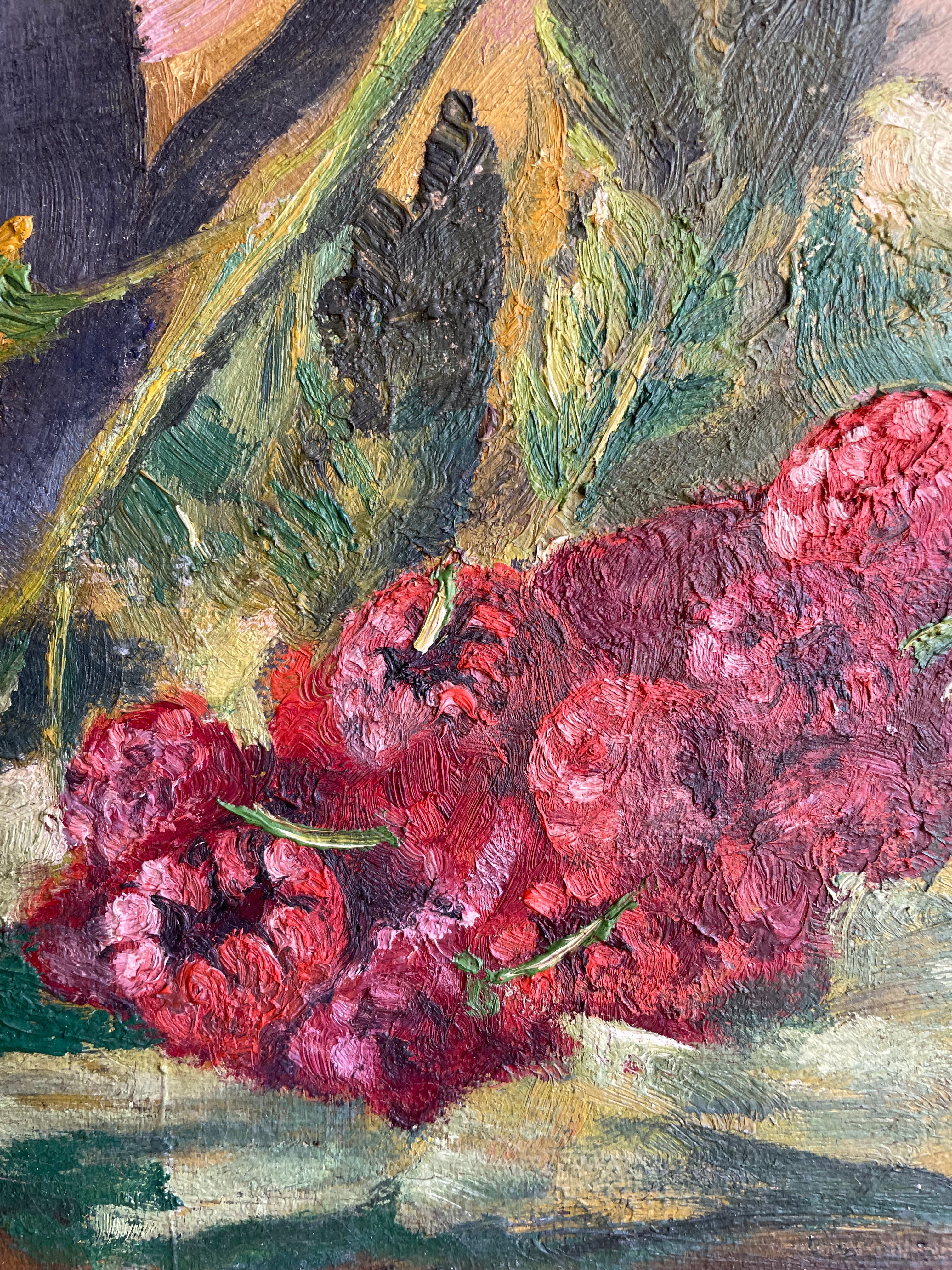 Raspberries: Oil on Canvas with Gilt Frame
