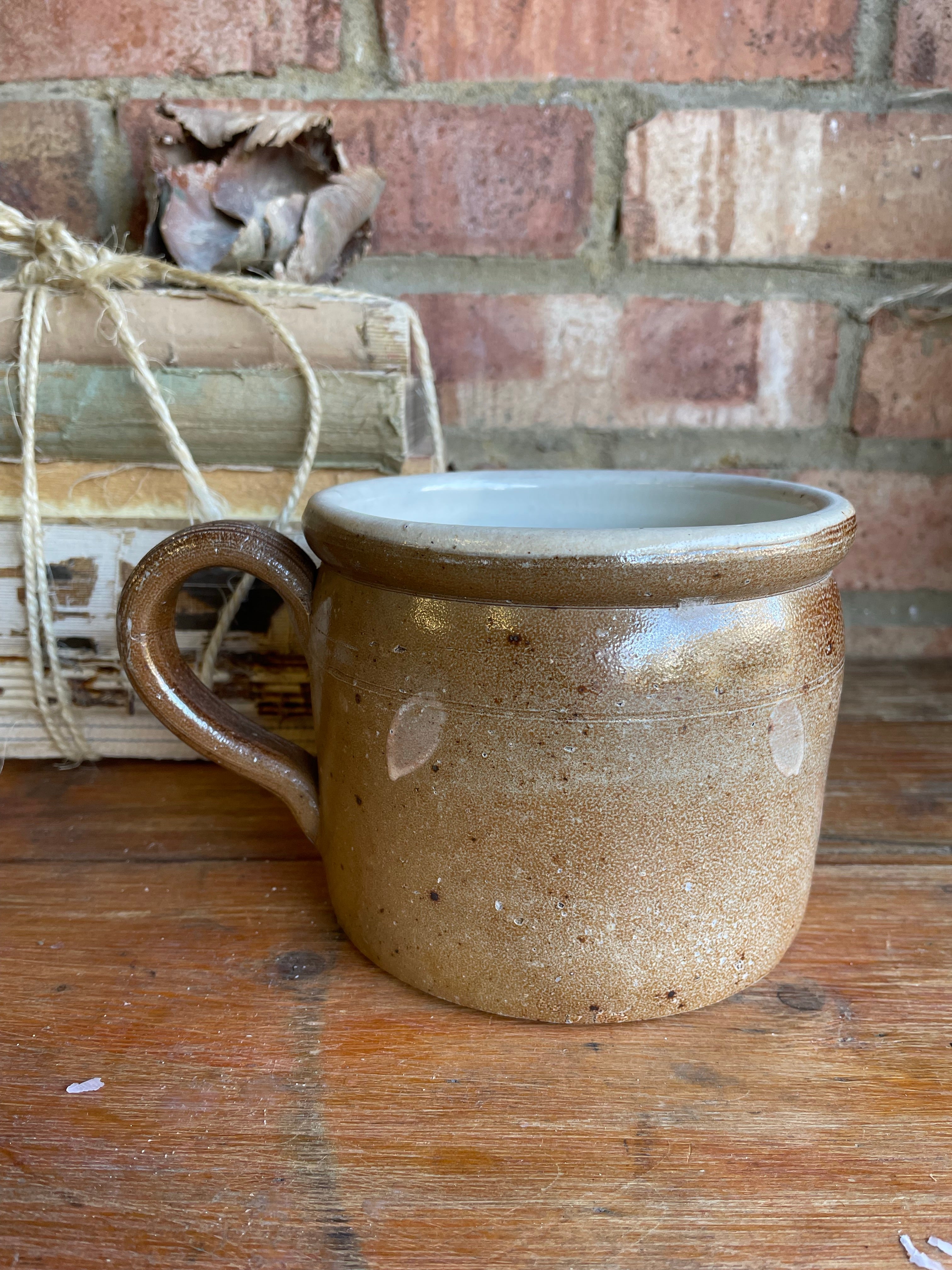 French Earthenware Salt Glazed Pot with Handle