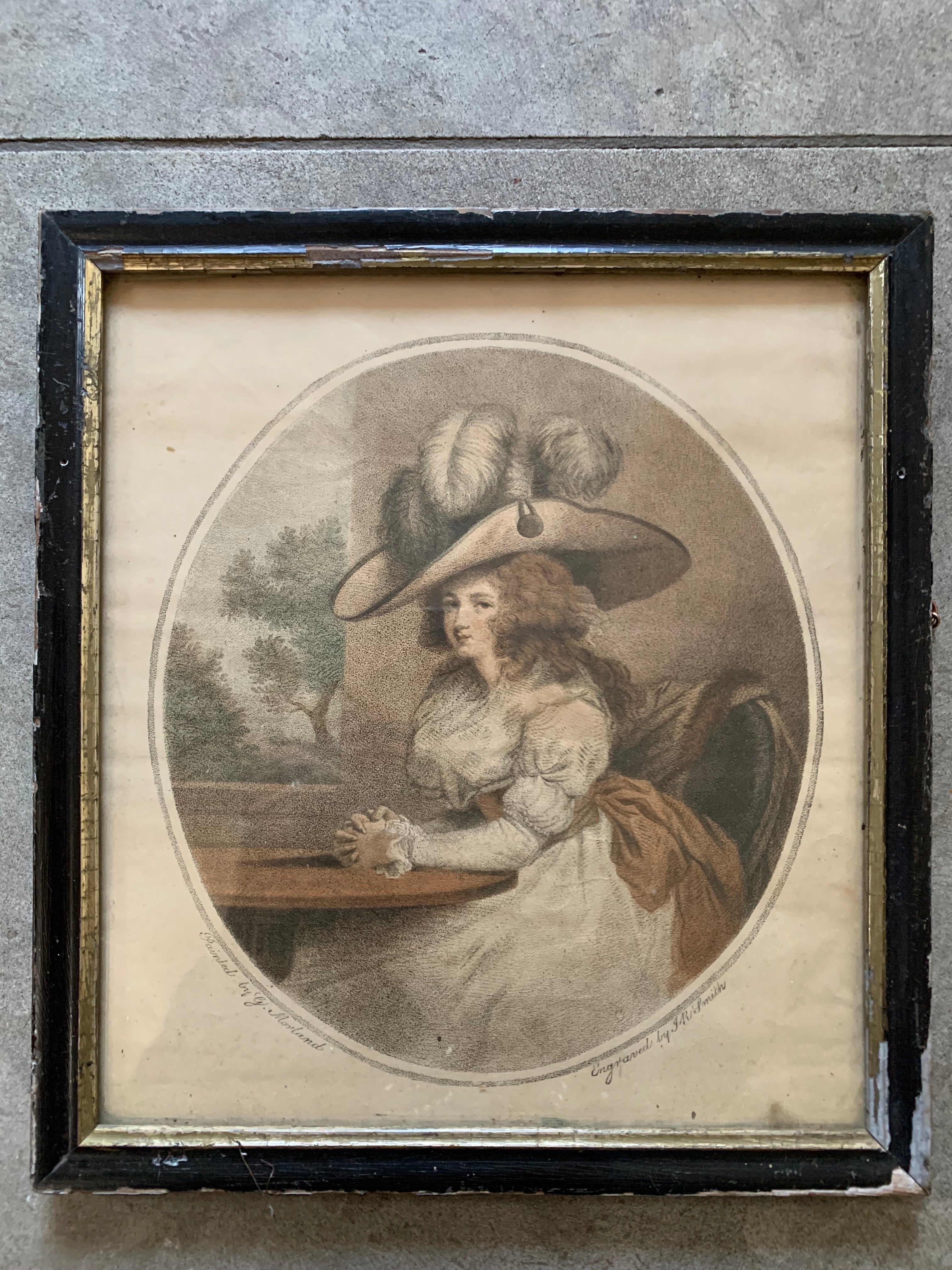 18th Century Framed Engraving of a Lady at a Table