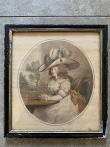 18th Century Framed Engraving of a Lady at a Table