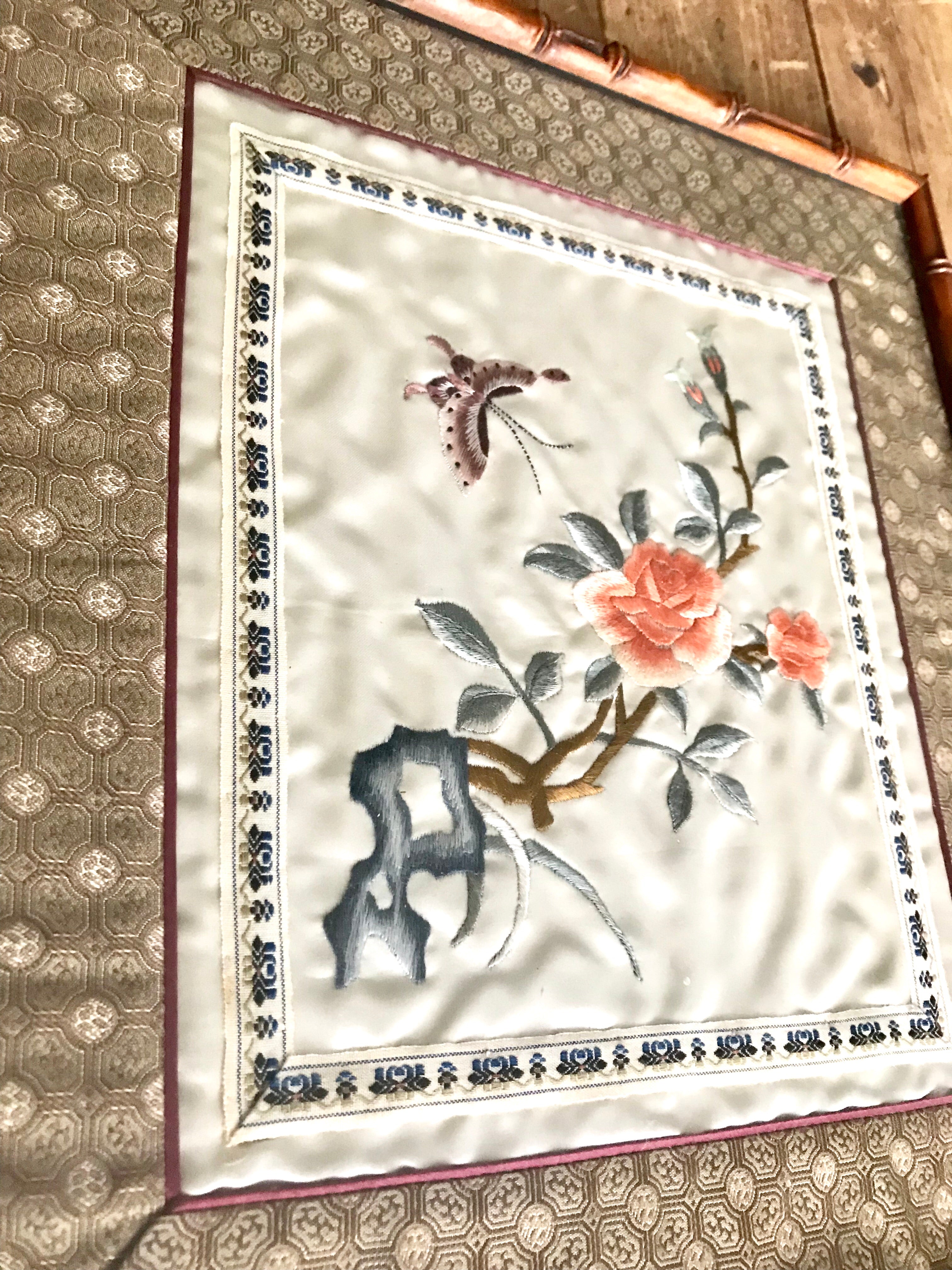 Pair of Framed Antique Chinese Silk Embroidery Art