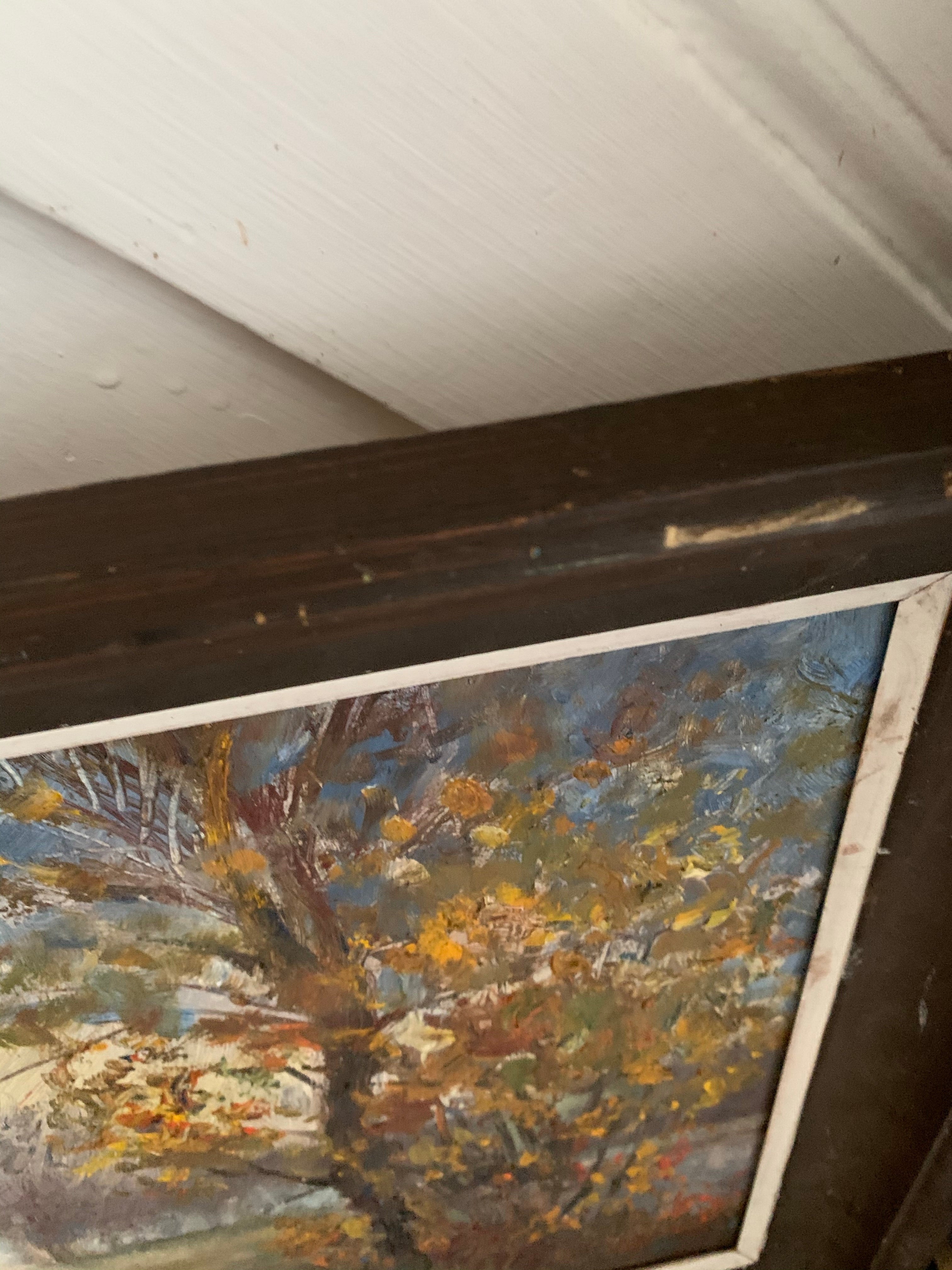 Midcentury Oil on Canvas: A path through the trees