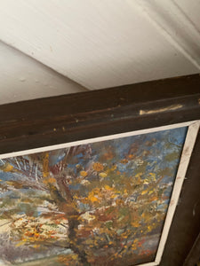 Midcentury Oil on Canvas: A path through the trees