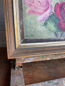 Pink Roses: Small Floral Oil on Canvas