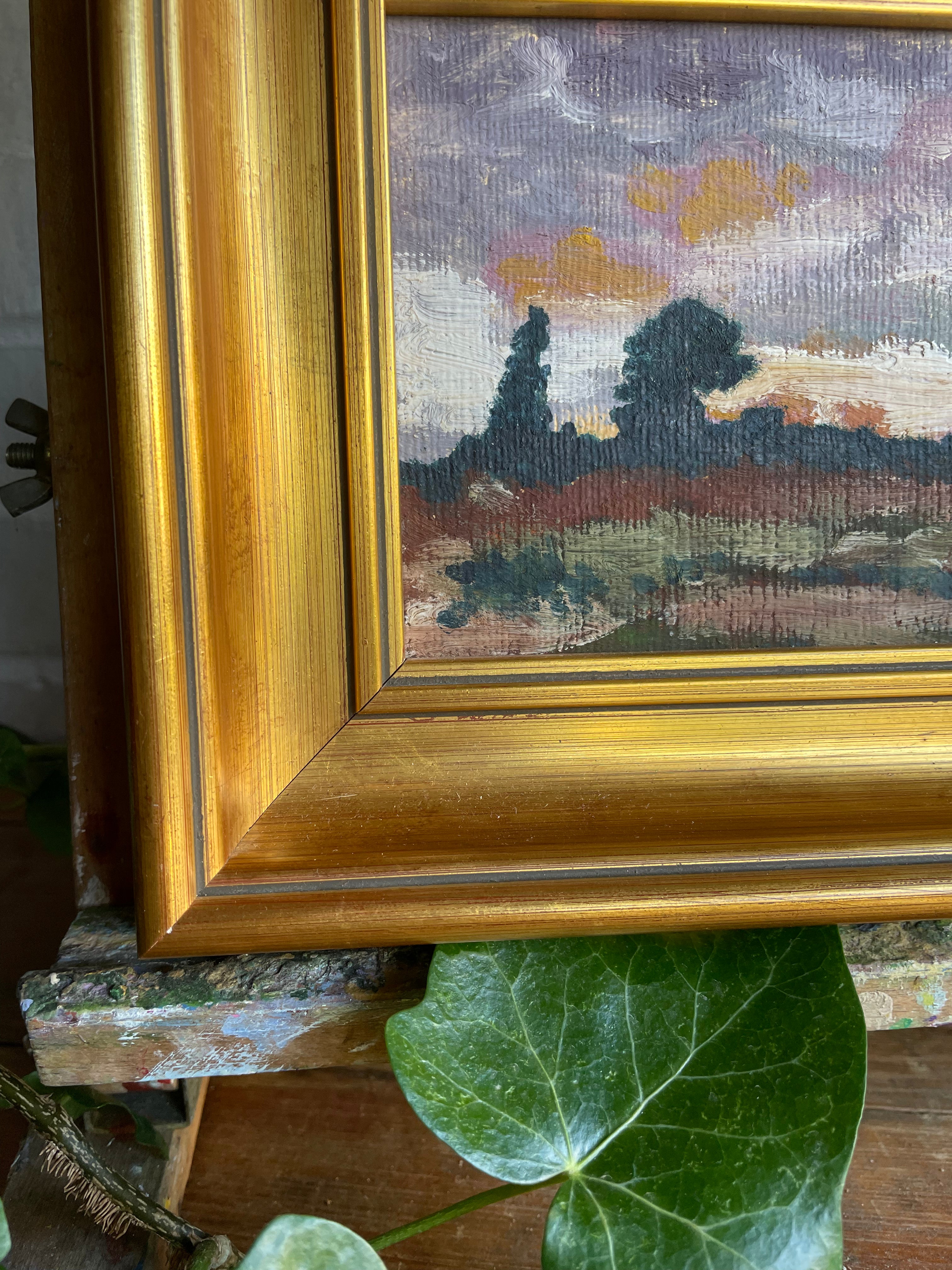 Colourful Sky; Small Oil on Board in Gilt Frame