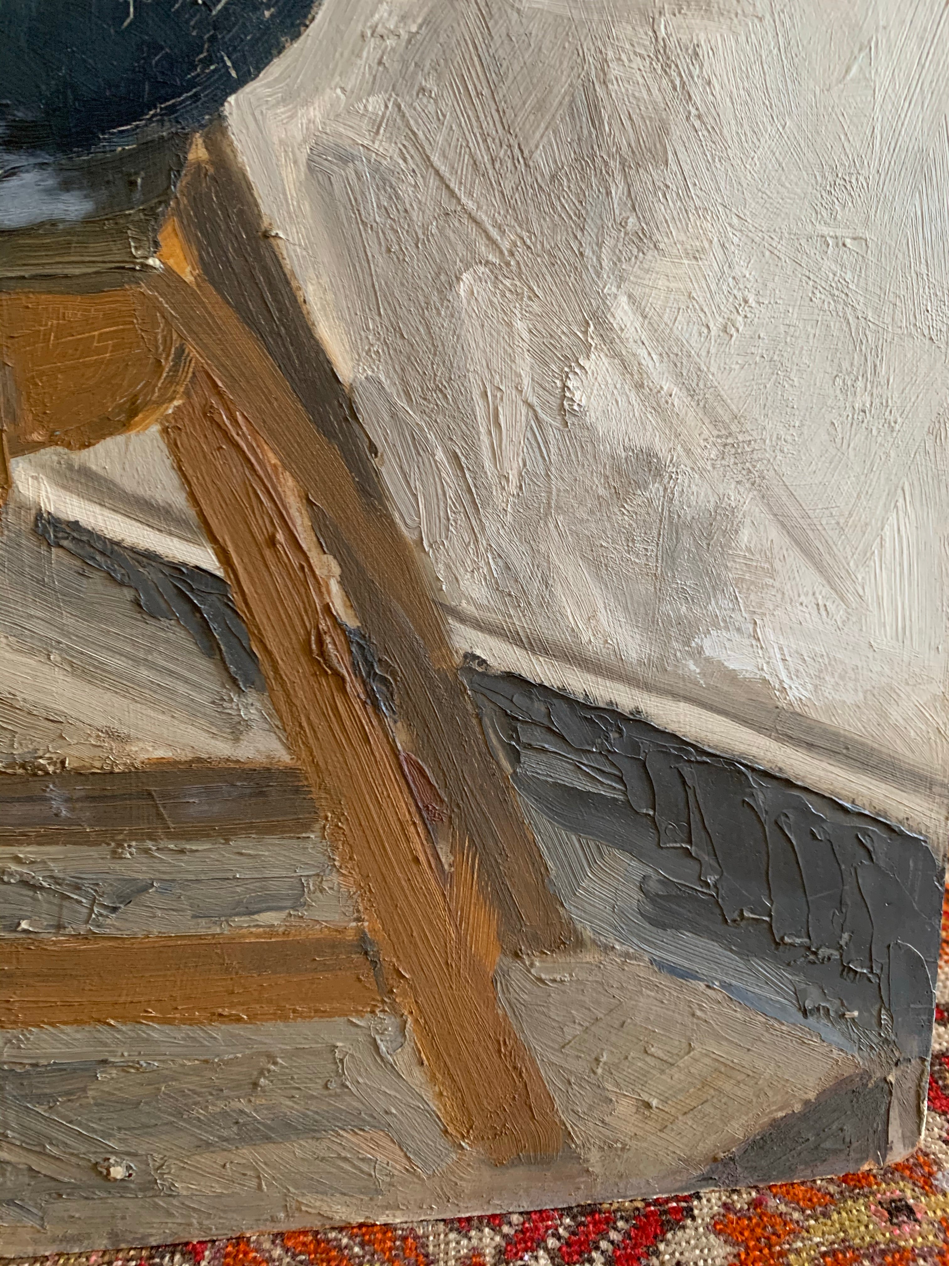 Portrait of a Lady on a ladder  - Oil Painting on Board