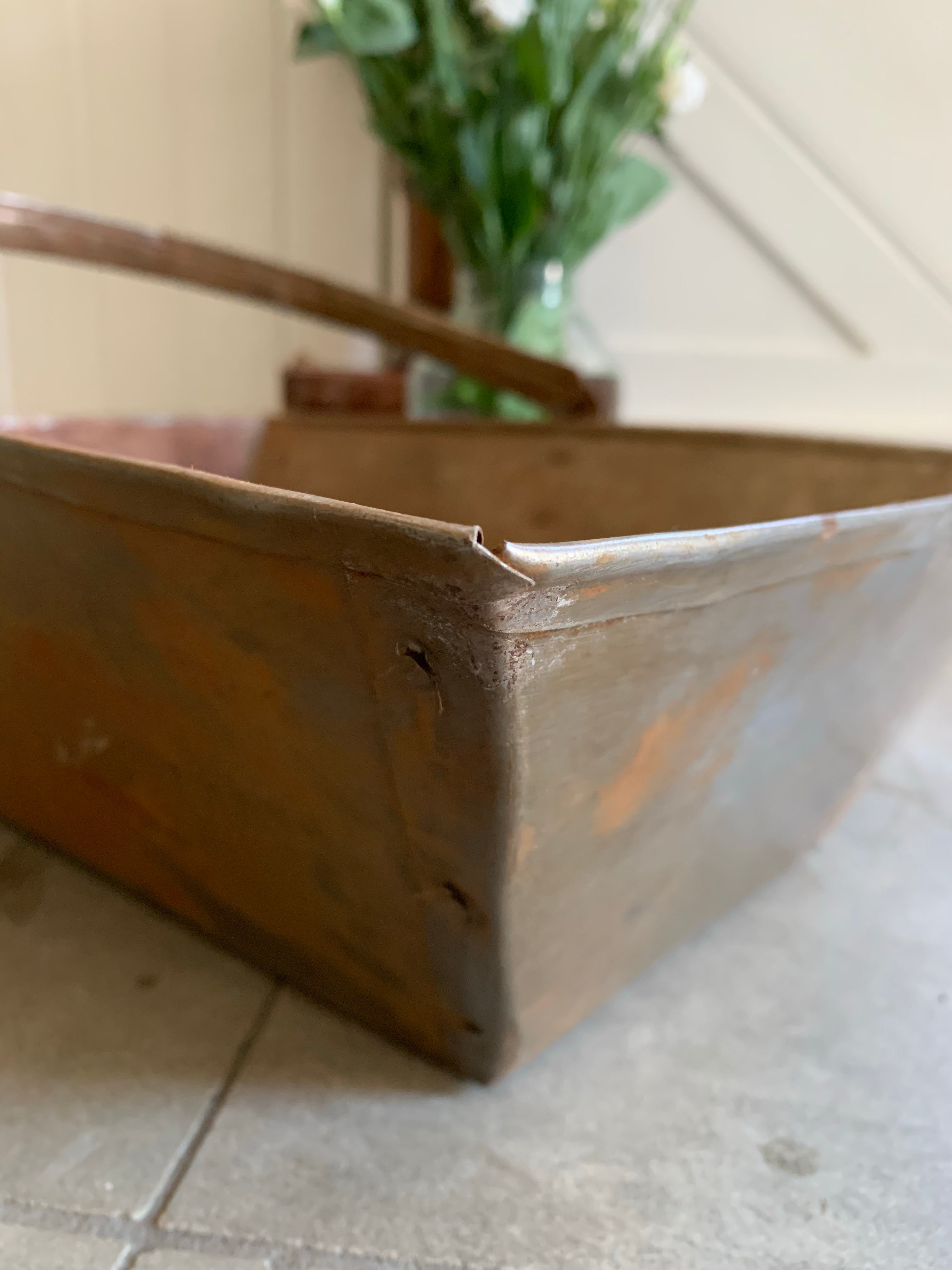 Large Rustic Metal Trug with Adjustable Handle