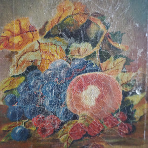 Antique Floral & Fruit Still Life:  Oil on Canvas