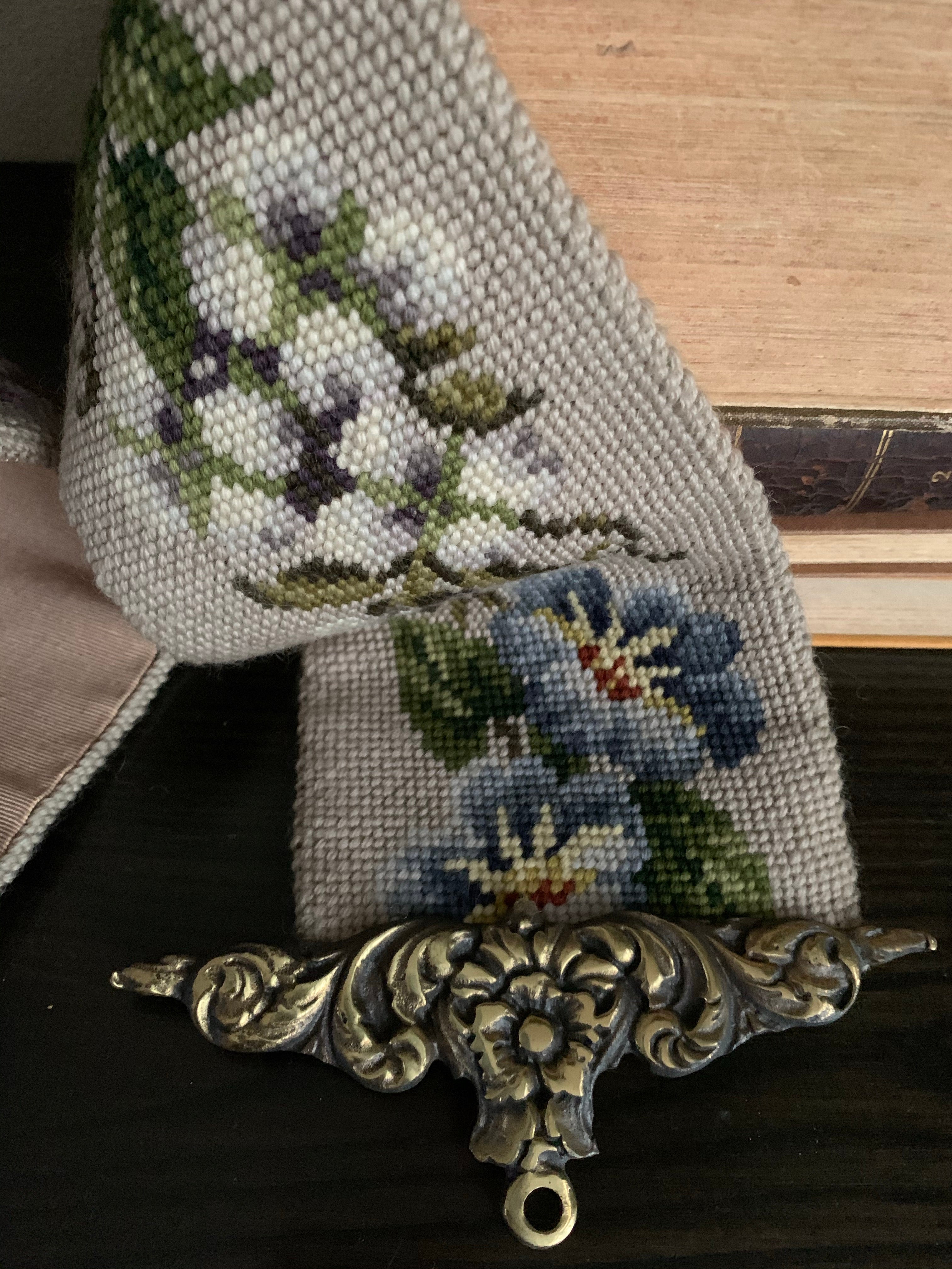 Very Long Antique Tapestry Wall Hanging/Bell Pull with Gilt Ends