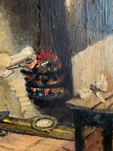 Sitting at the Fire-  Oil on Canvas
