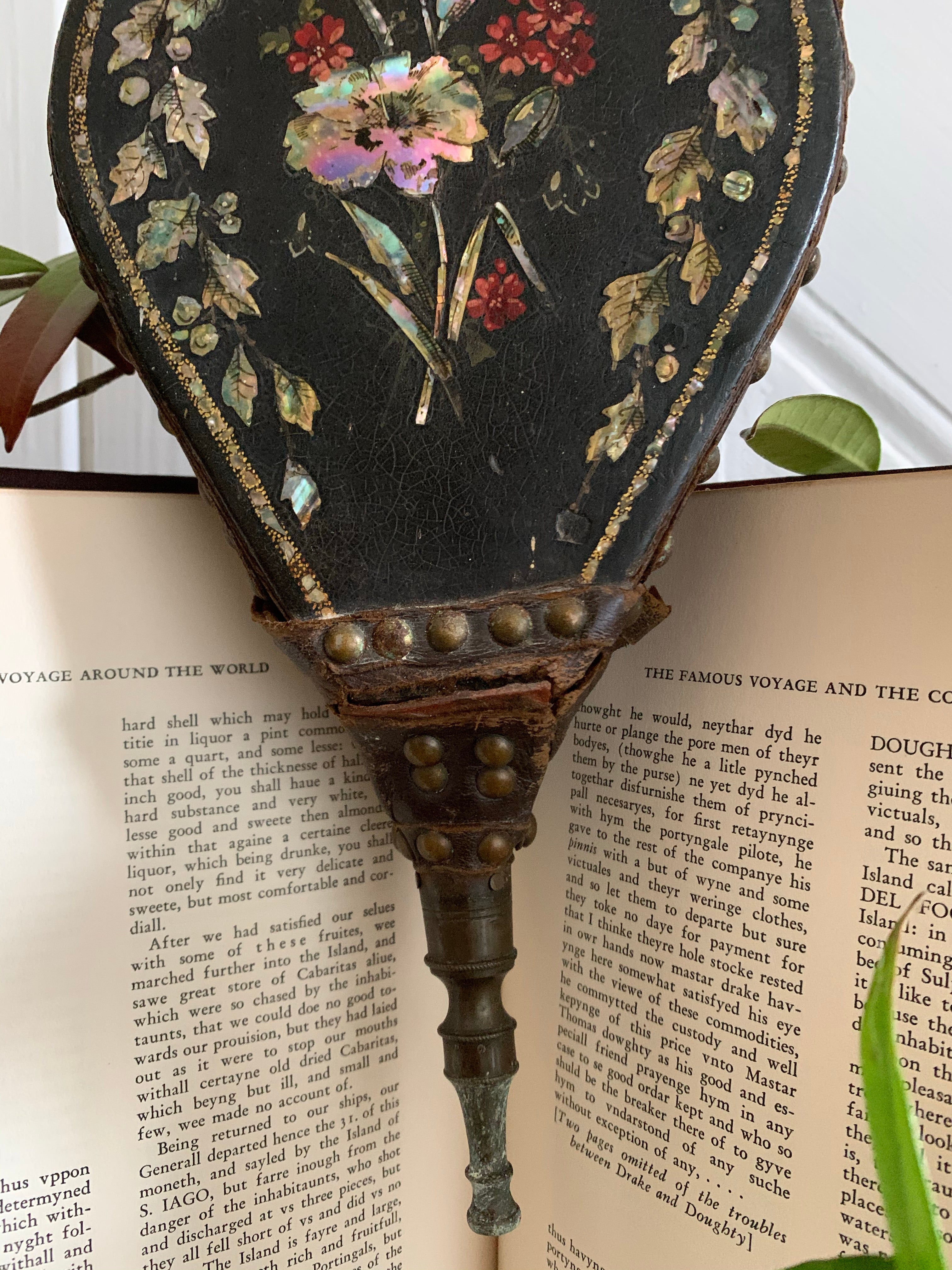 Antique Fire Bellows with Mother of Pearl inlay