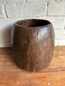 19th Century Indian Hand-Carved Wood Grain Measure Pot