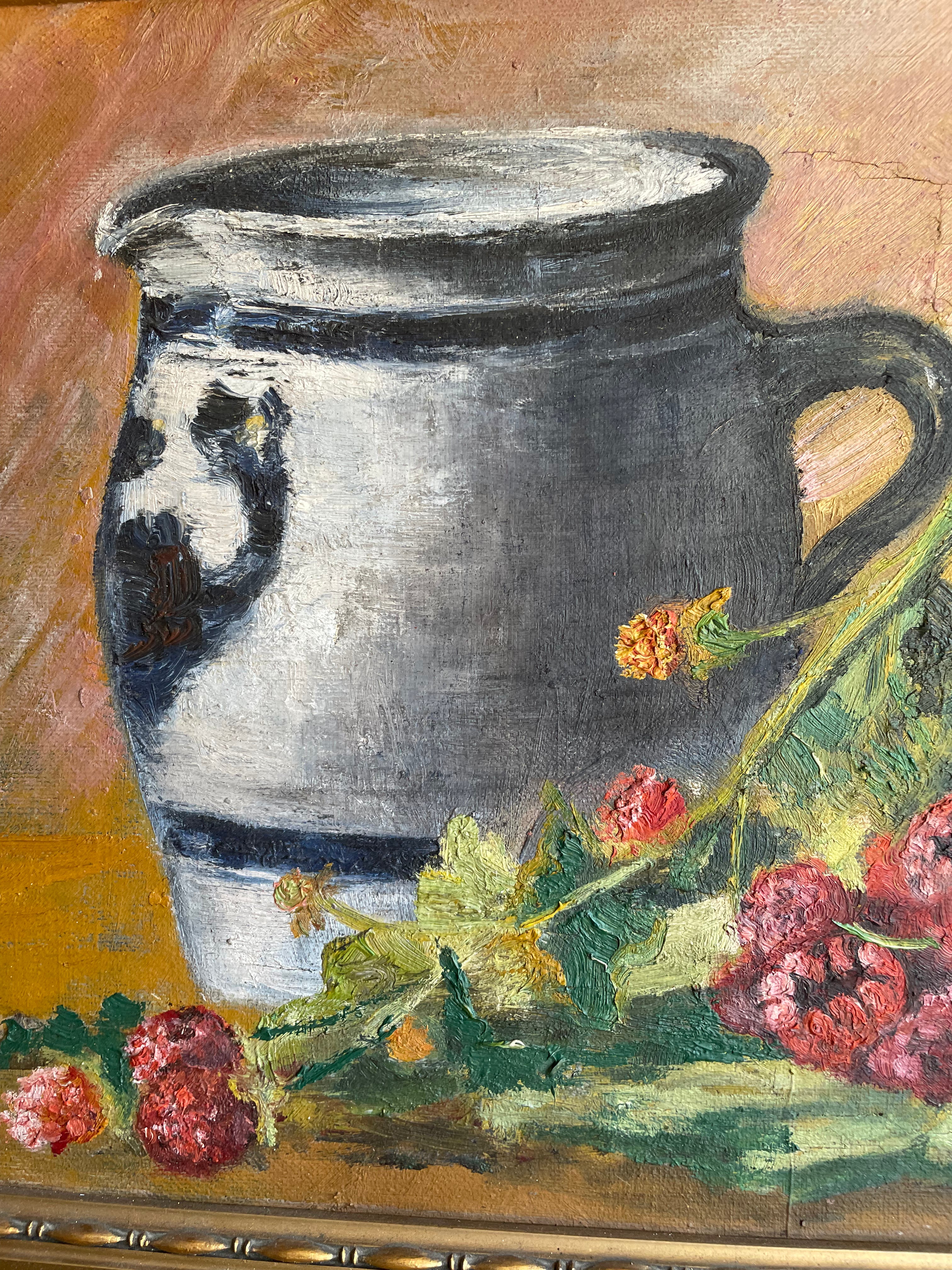 Raspberries: Oil on Canvas with Gilt Frame