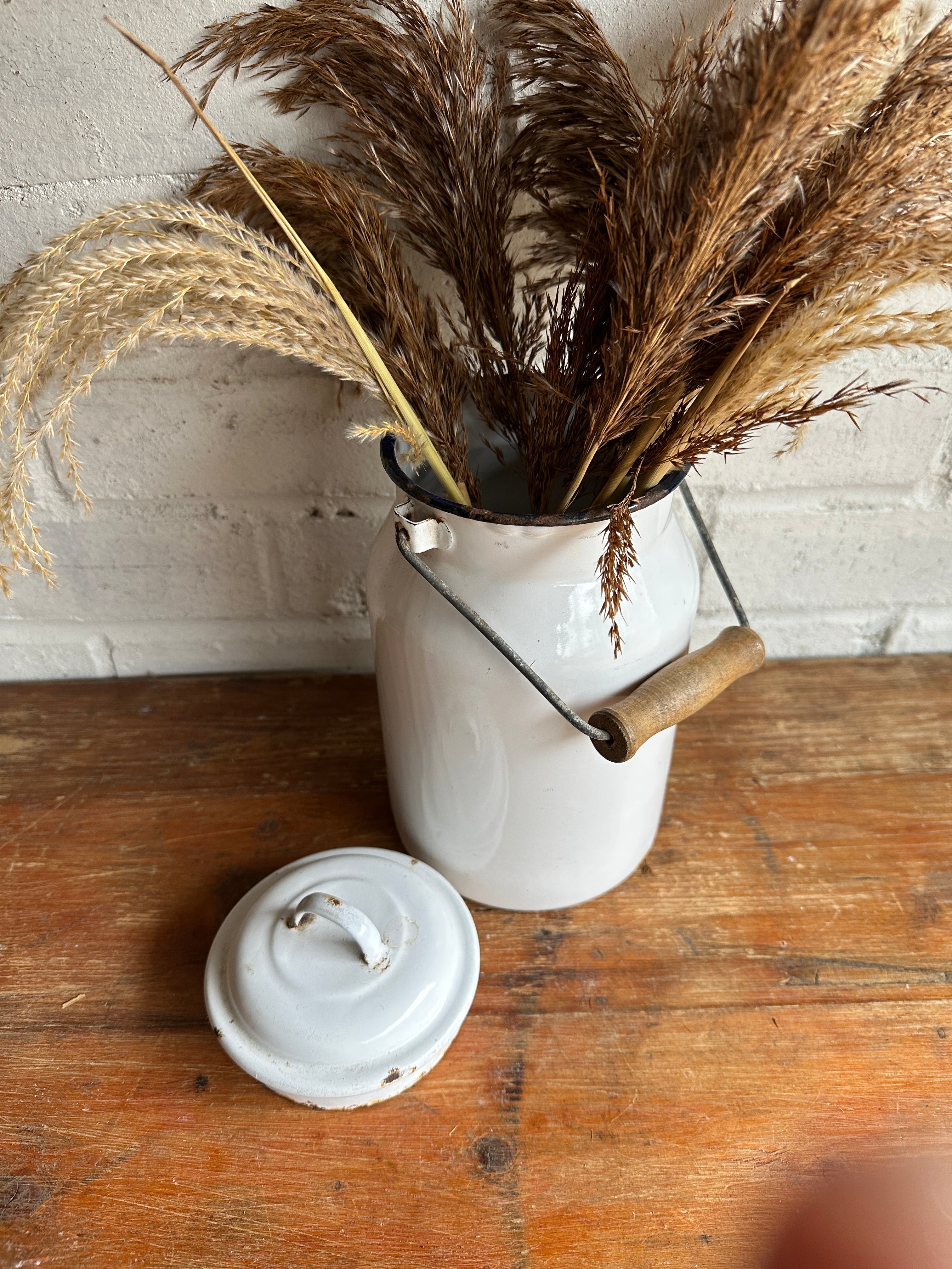 White Enamel Milk Can 2