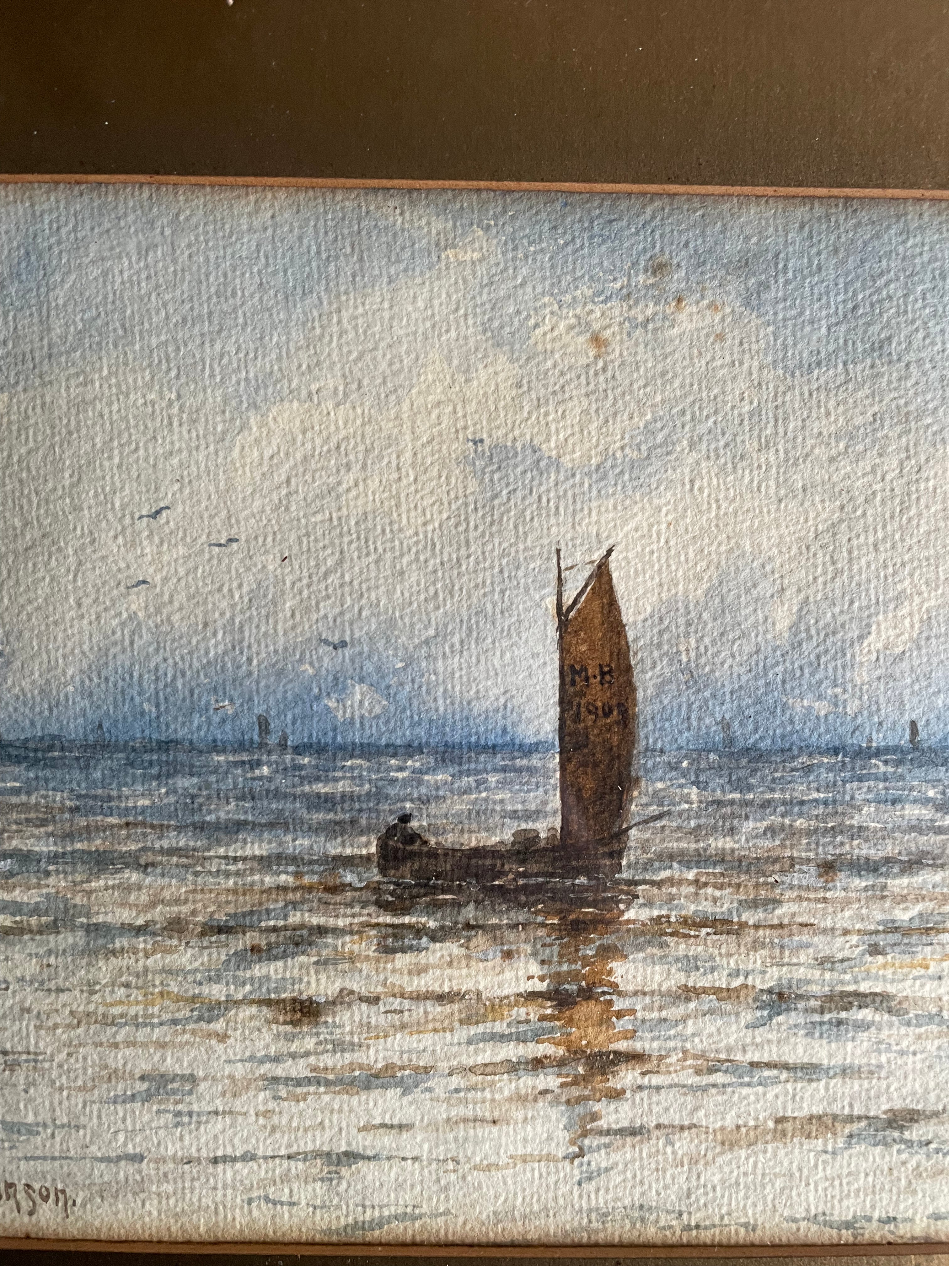 Small Antique Watercolour of a Boat at Sea