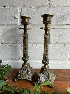 Pair of Decorative Brass Candlesticks