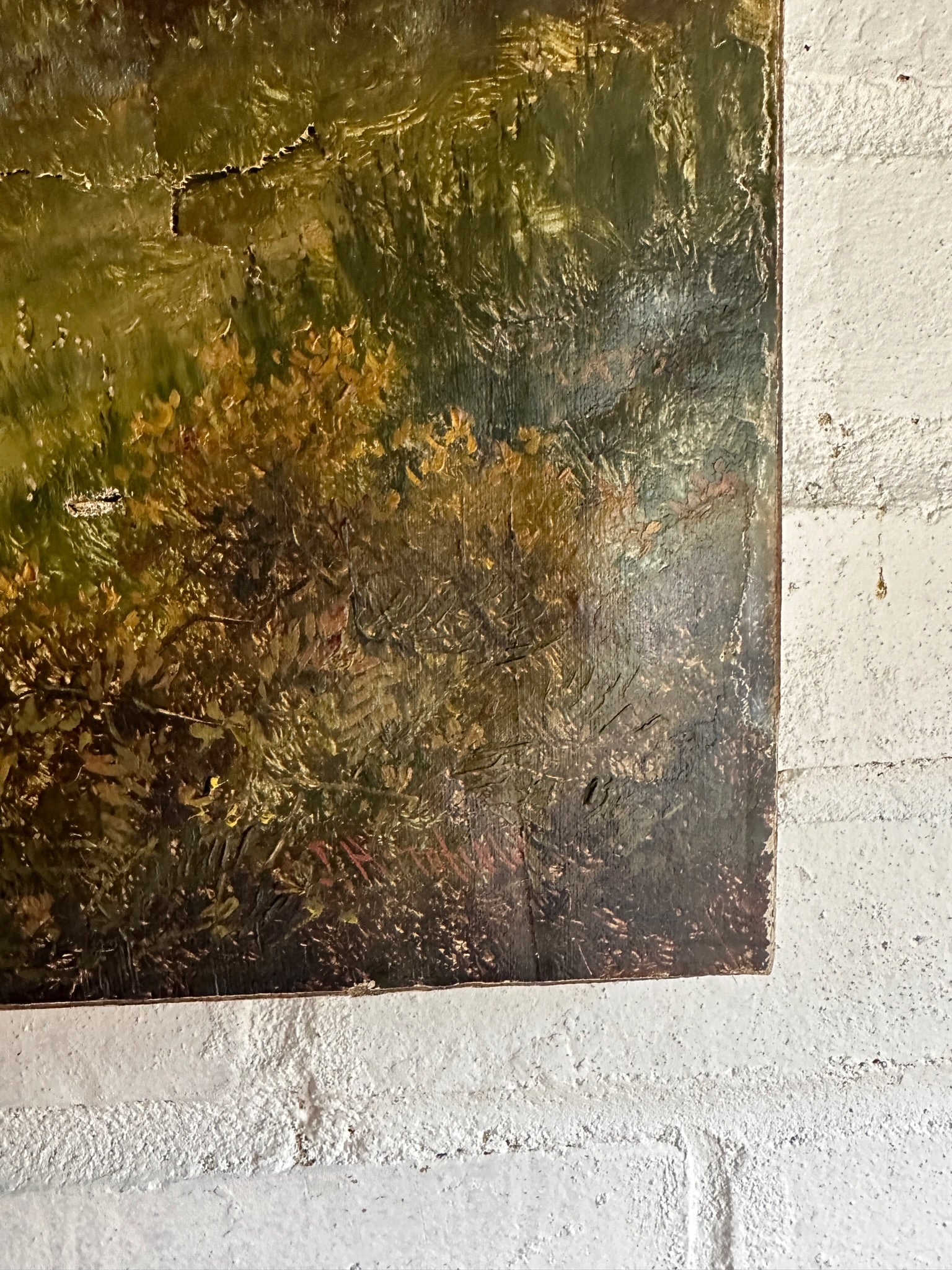 19th Century Landscape with Woman & Dog: Unframed Oil on Canvas