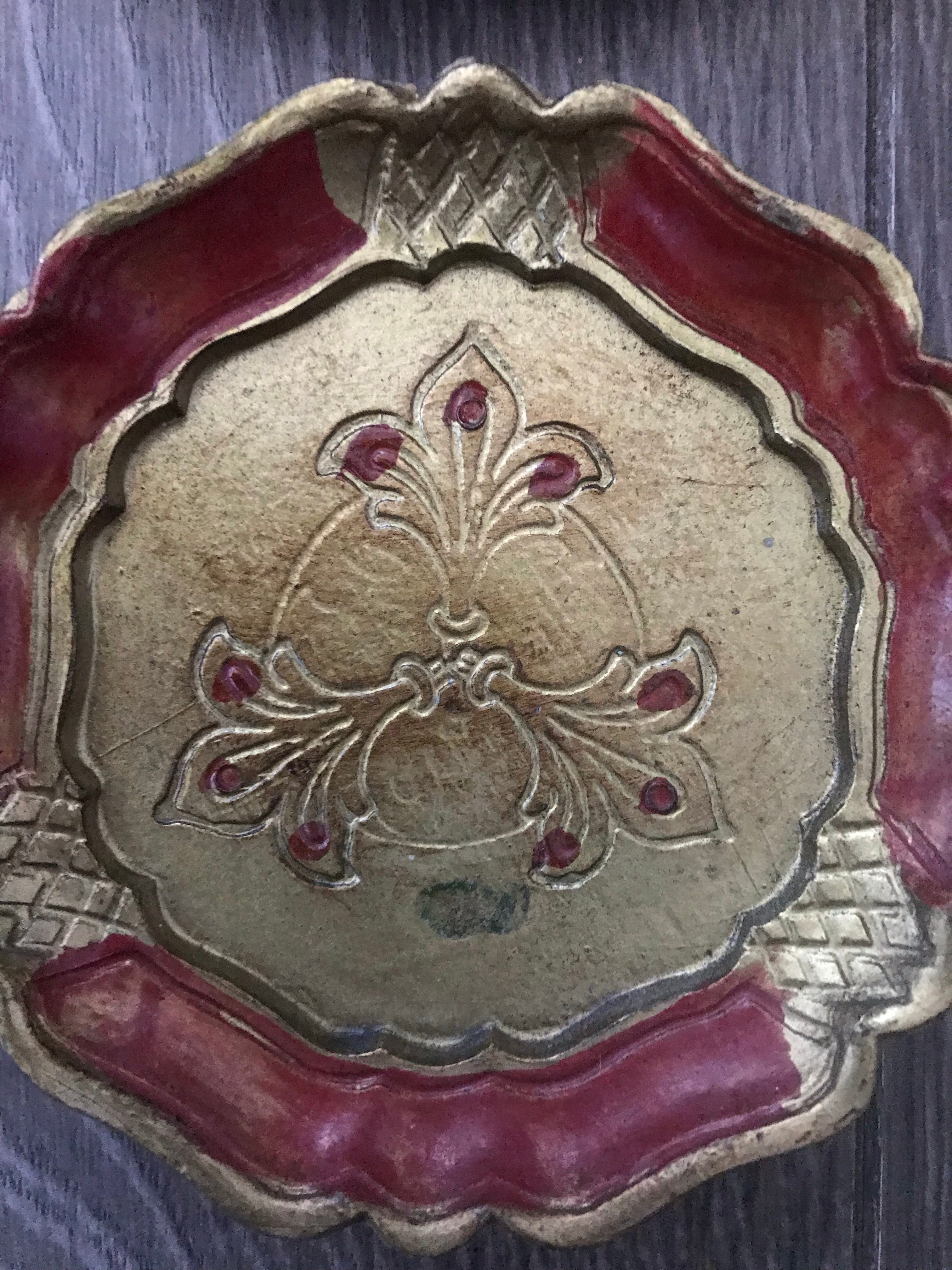 Set of Four Vintage Italian Florentine Coasters - Orange