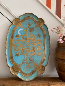 Blue Florentine Vintage Wood Gilt Tray
