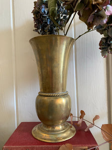 Large Heavy French Brass Vase with Beaded Detail
