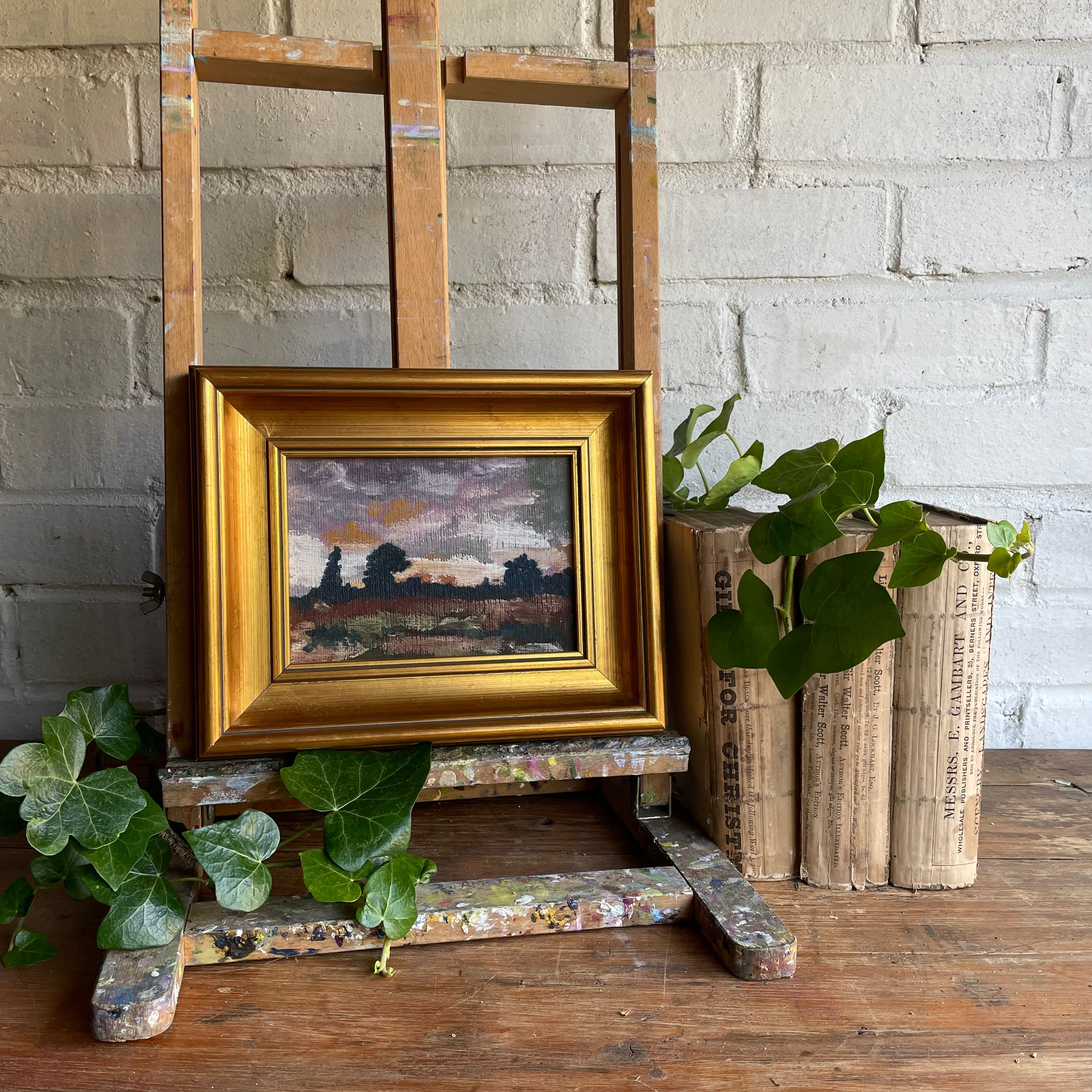 Colourful Sky; Small Oil on Board in Gilt Frame