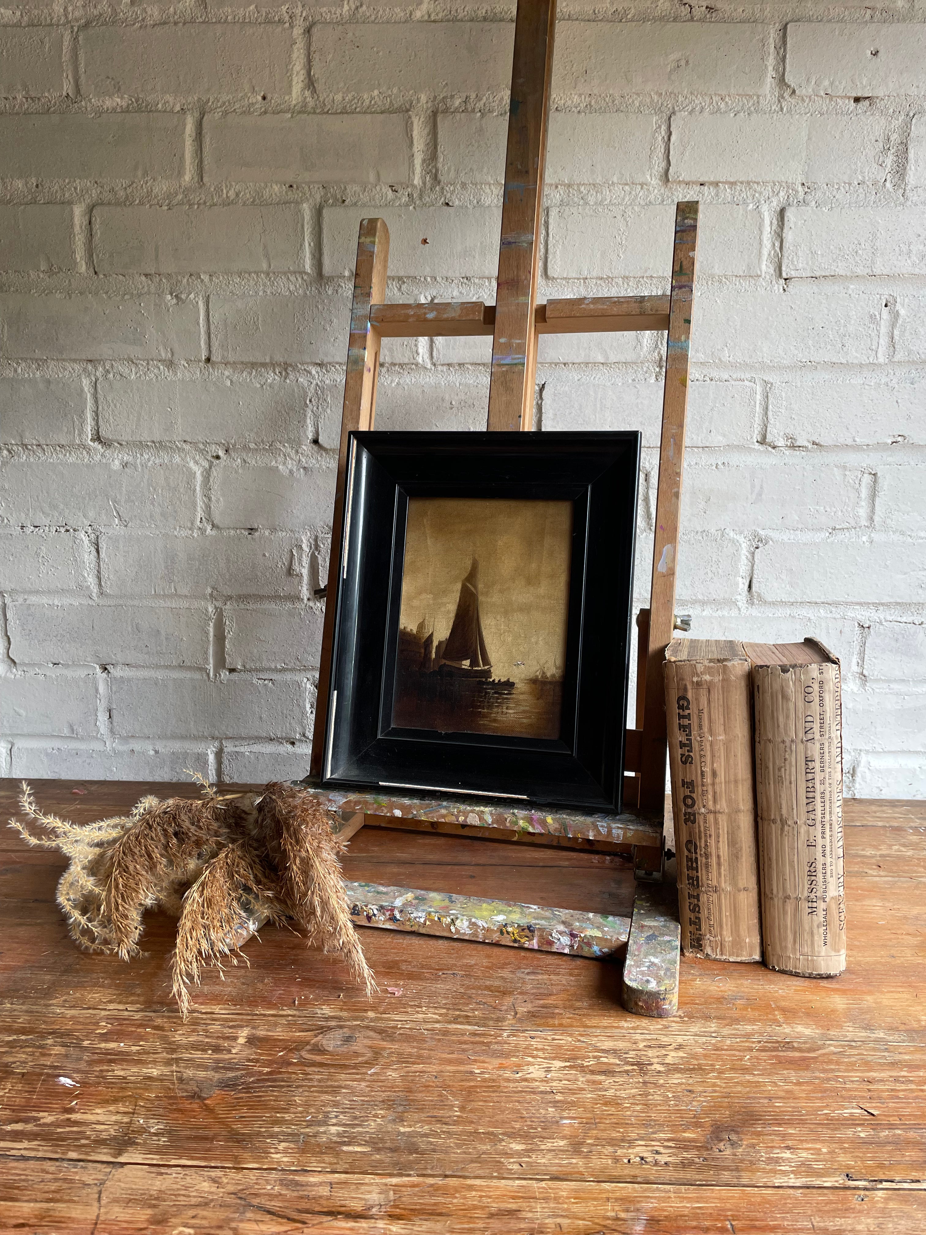 Antique Dutch Oil Painting with Sailing Boat