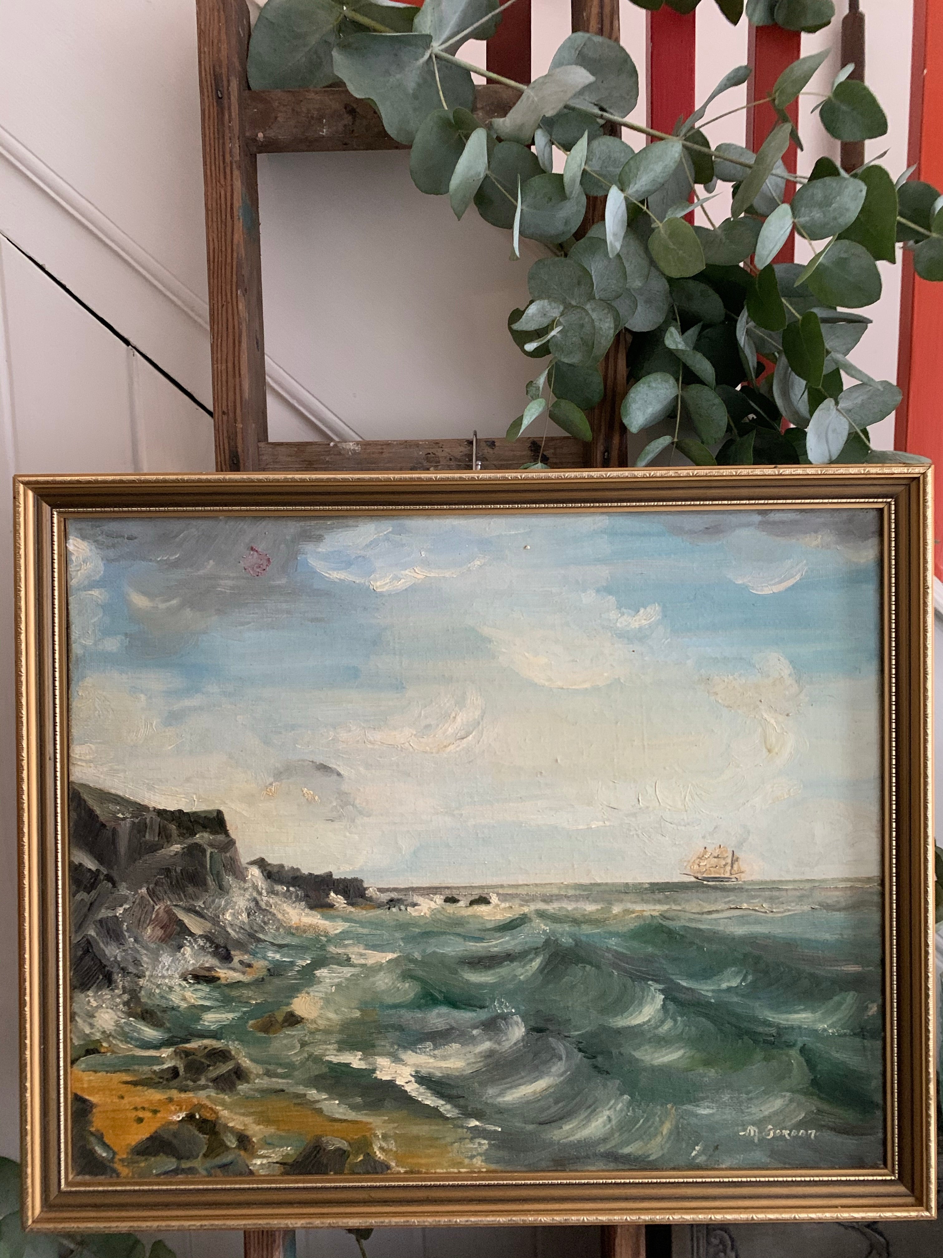 Large Vintage Seascape Oil Painting
