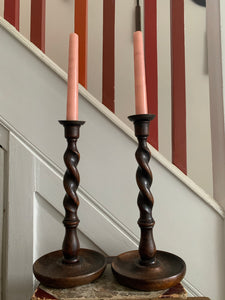 Antique “Barley Twist” Wooden Candlesticks